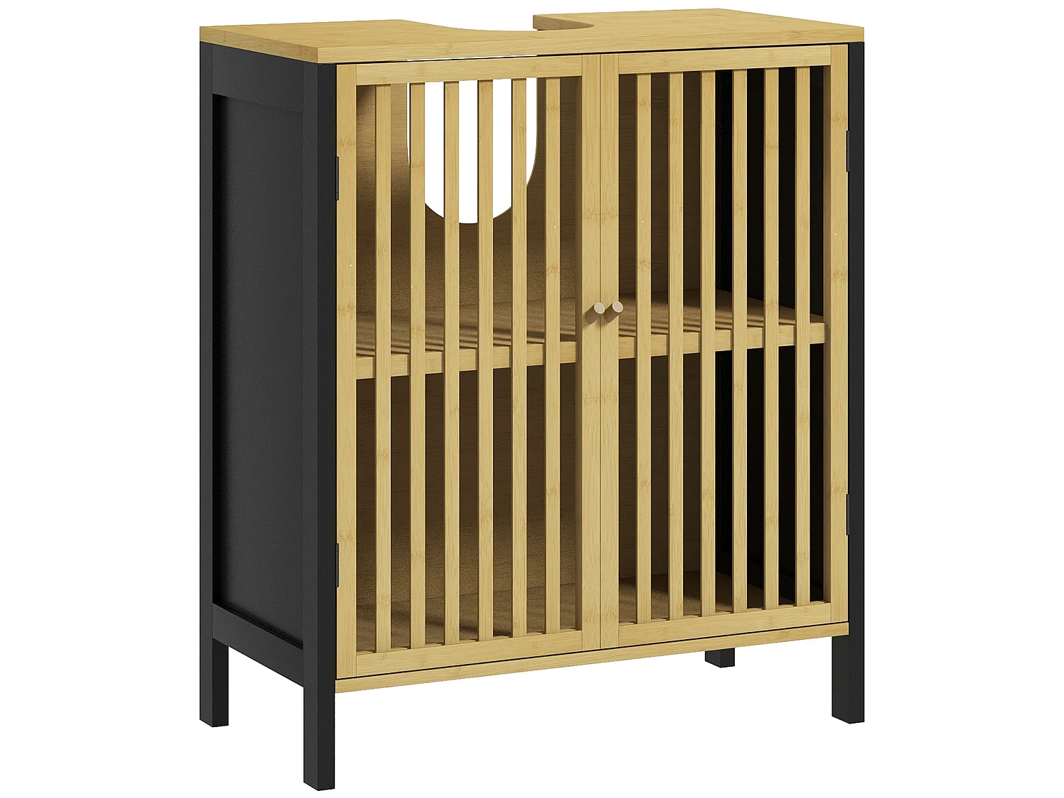Rotove Bamboo Style Under Sink Bathroom Cabinet with Cut Out Front 60x30x70cm