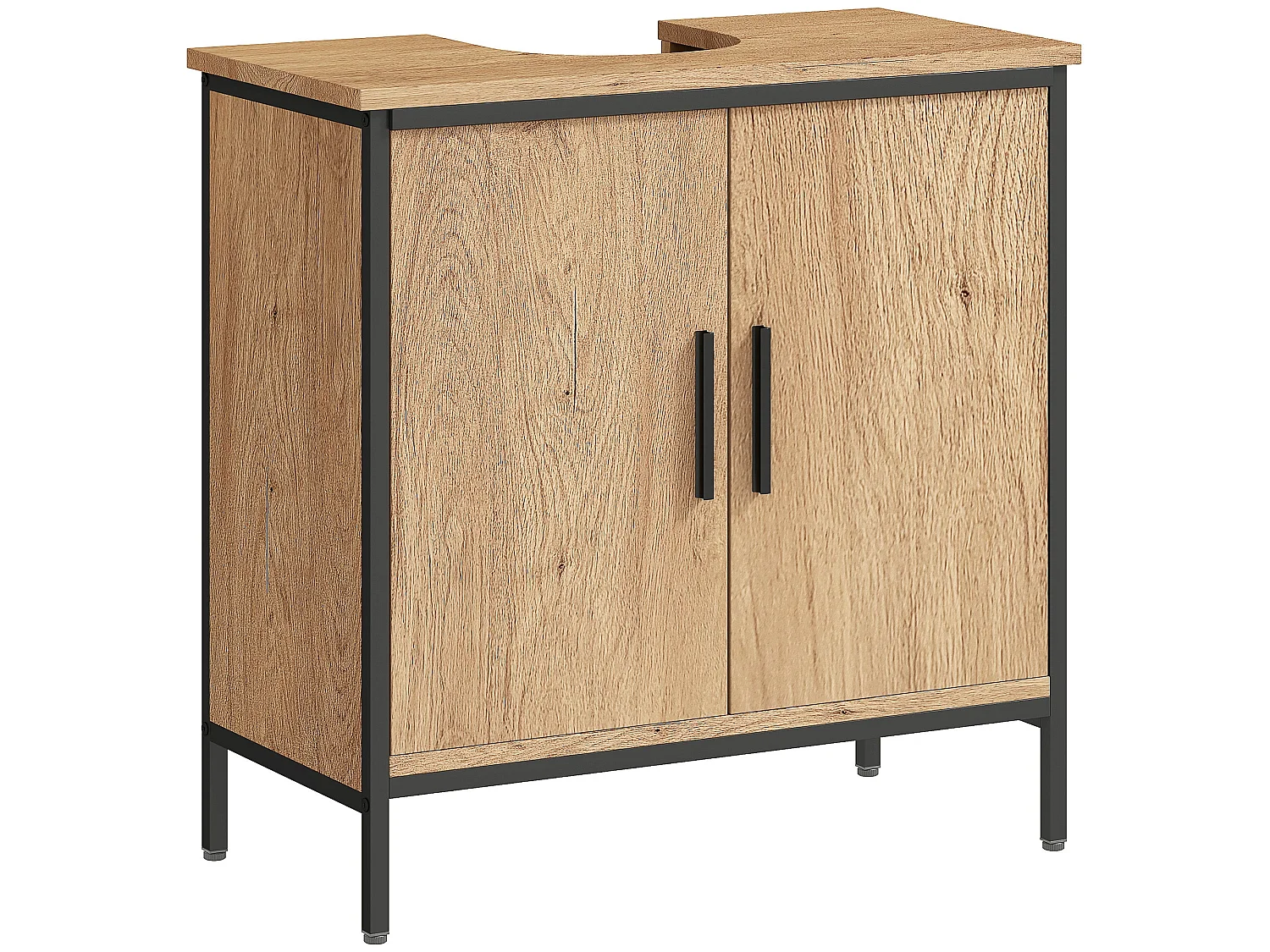 Mosu Oak Effect Under Sink Vanity Unit with Double Doors and Adjustable Shelves