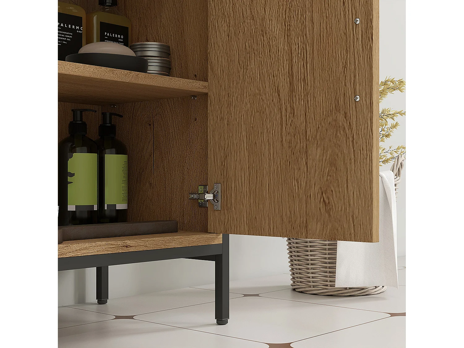 Mosu Oak Effect Under Sink Vanity Unit with Double Doors and Adjustable Shelves