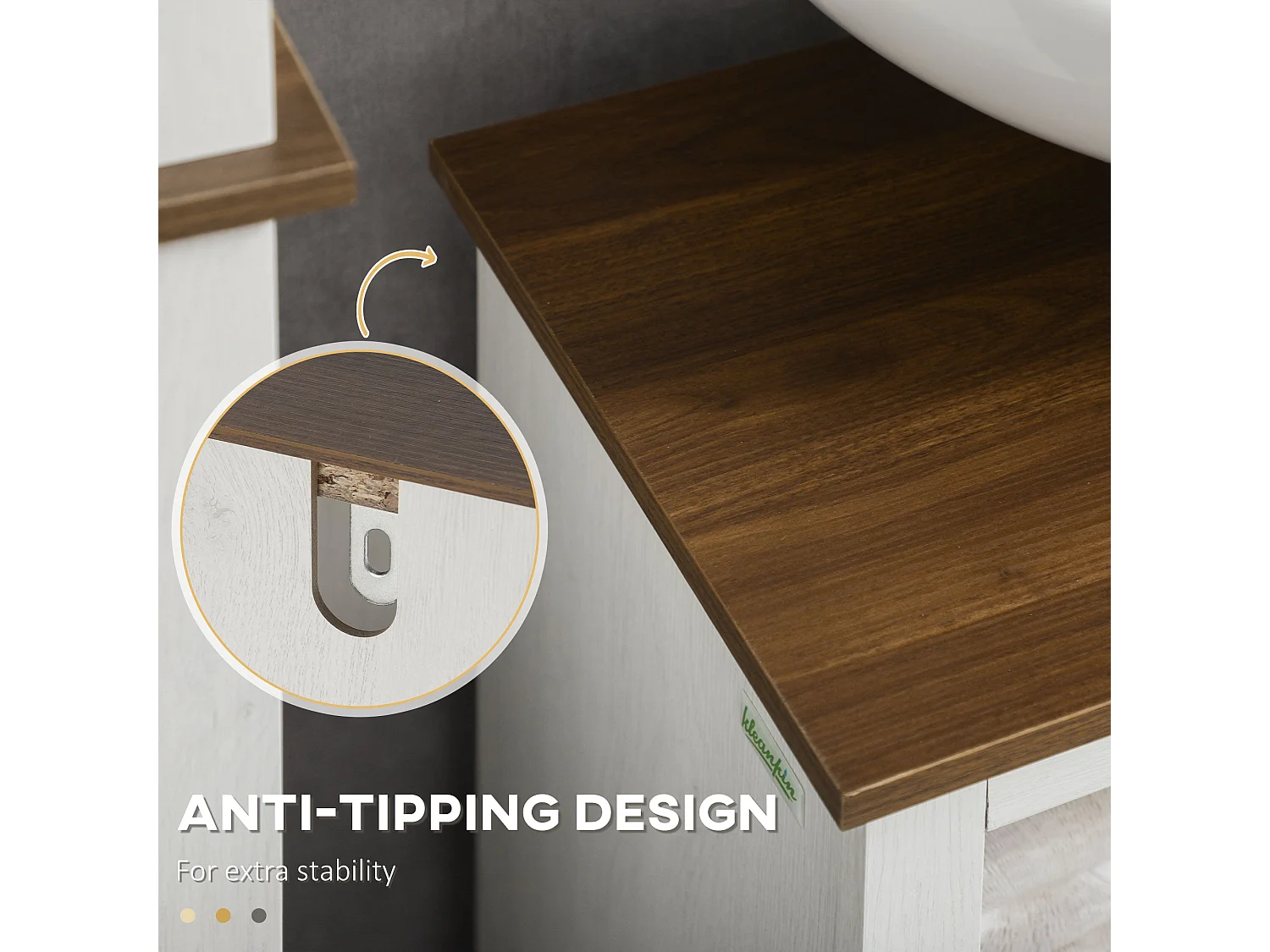 Venole White Under Sink Vanity Cabinet with Brown Top Double Doors and Internal Shelf 60x30x60cm