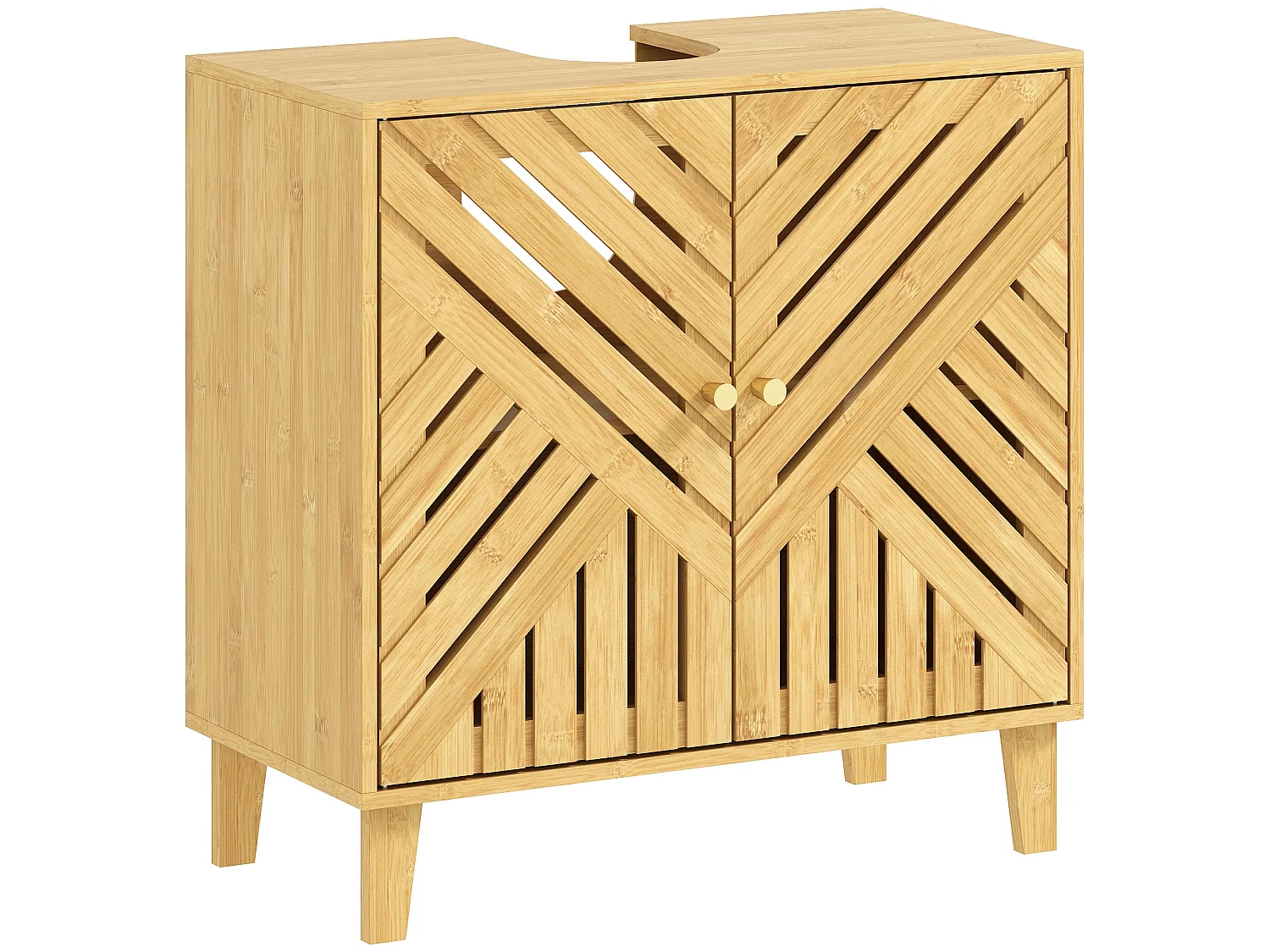 Limifi Bamboo Under Sink Cabinet with Adjustable Shelves Natural Finish