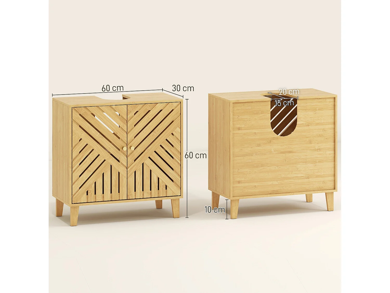 Limifi Bamboo Under Sink Cabinet with Adjustable Shelves Natural Finish