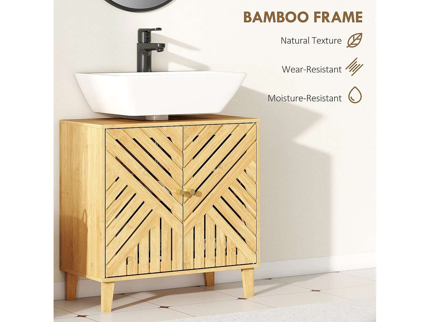 Limifi Bamboo Under Sink Cabinet with Adjustable Shelves Natural Finish