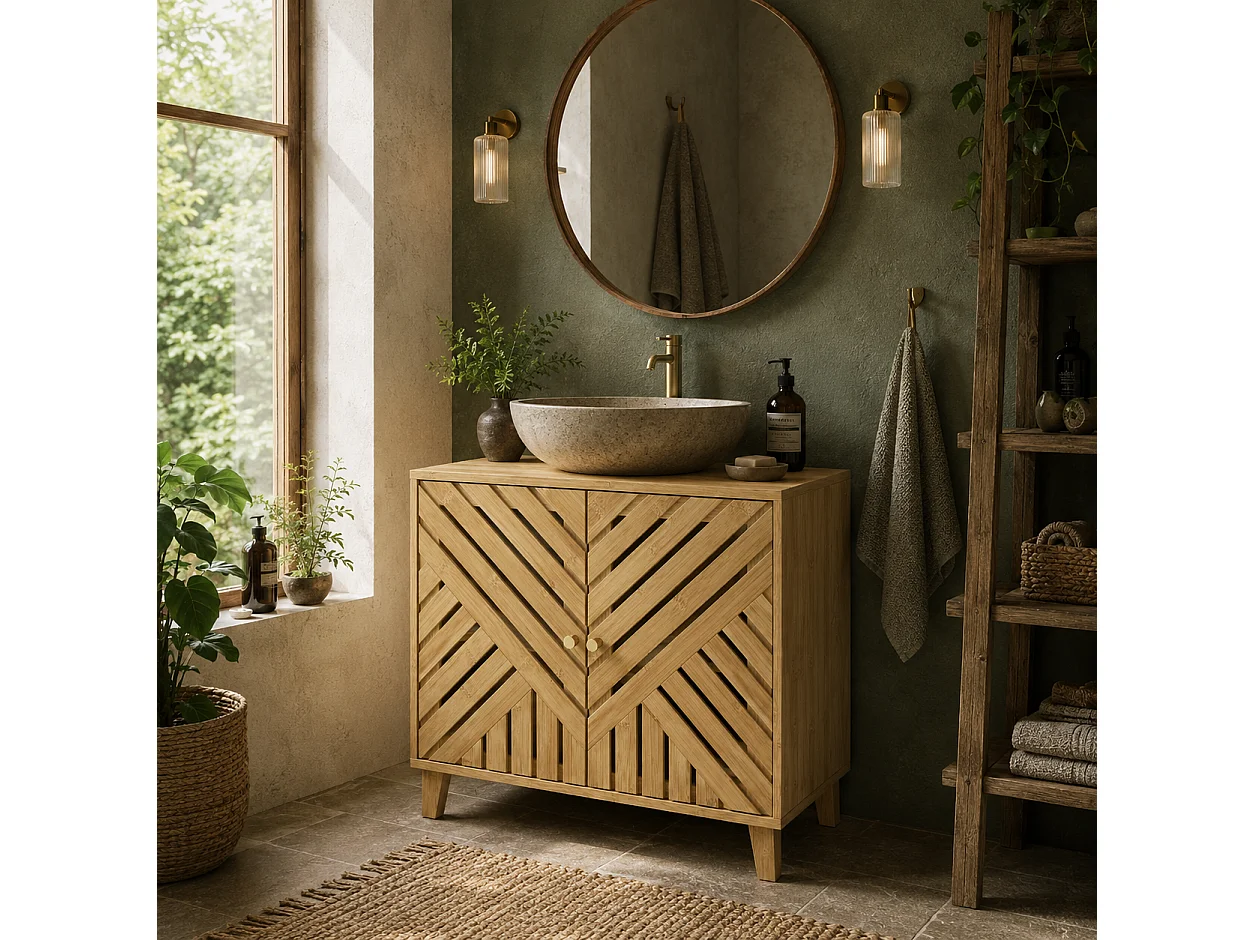 Limifi Bamboo Under Sink Cabinet with Adjustable Shelves Natural Finish