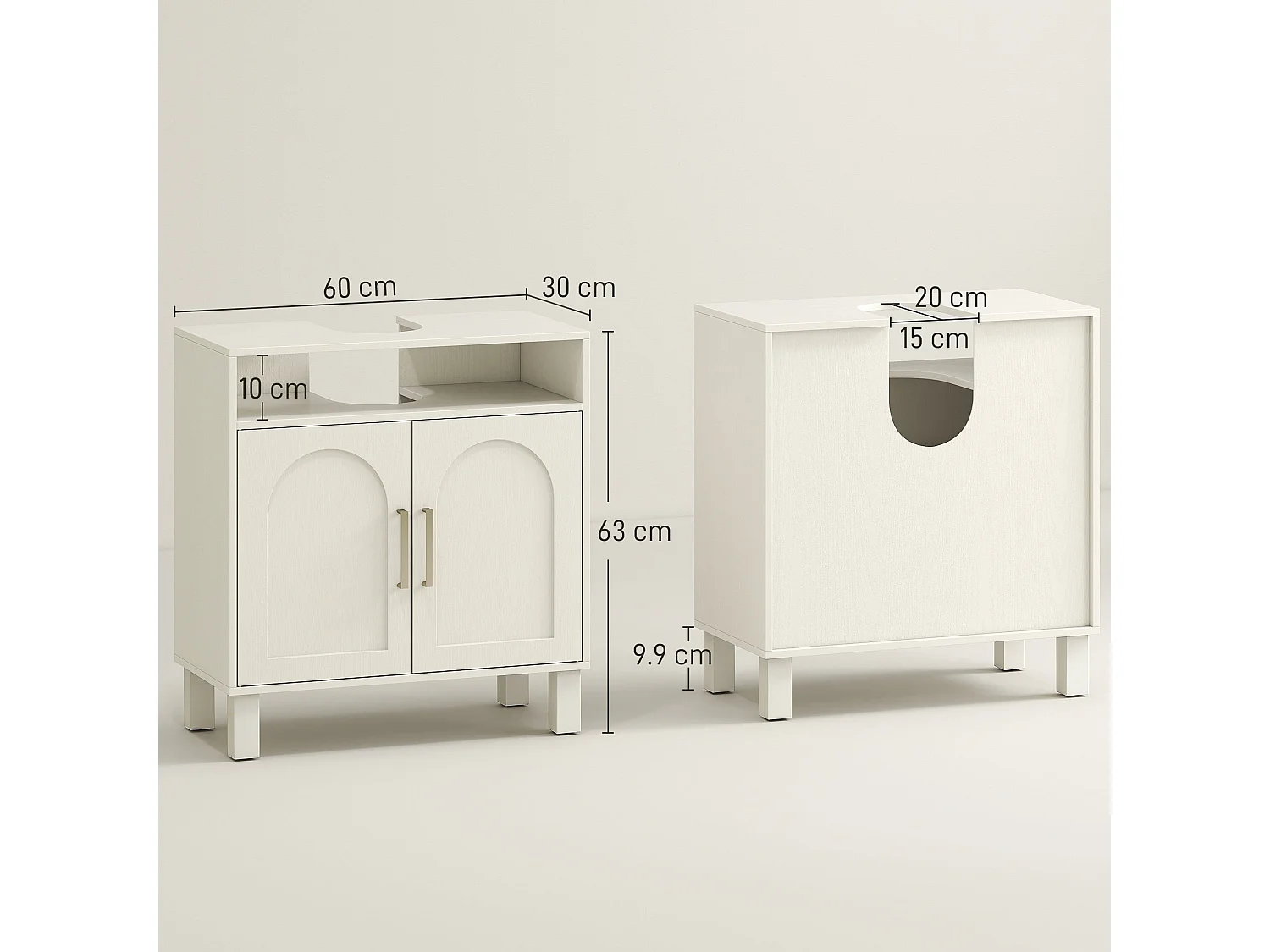 Nenola Cream White Under Sink Cabinet 60x30x63cm