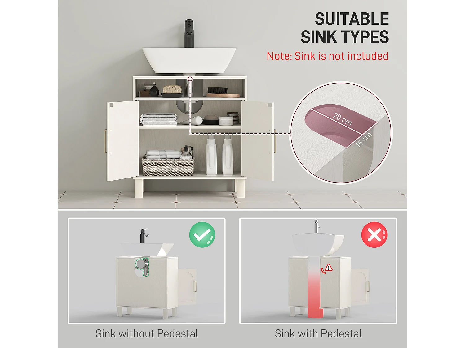 Nenola Cream White Under Sink Cabinet 60x30x63cm