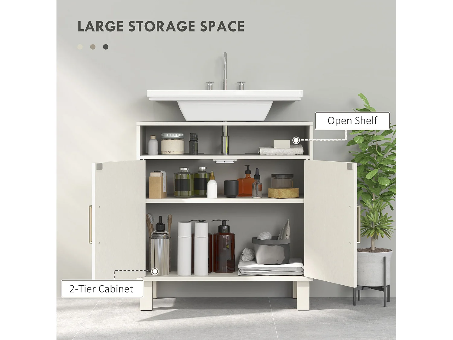 Nenola Cream White Under Sink Cabinet 60x30x63cm