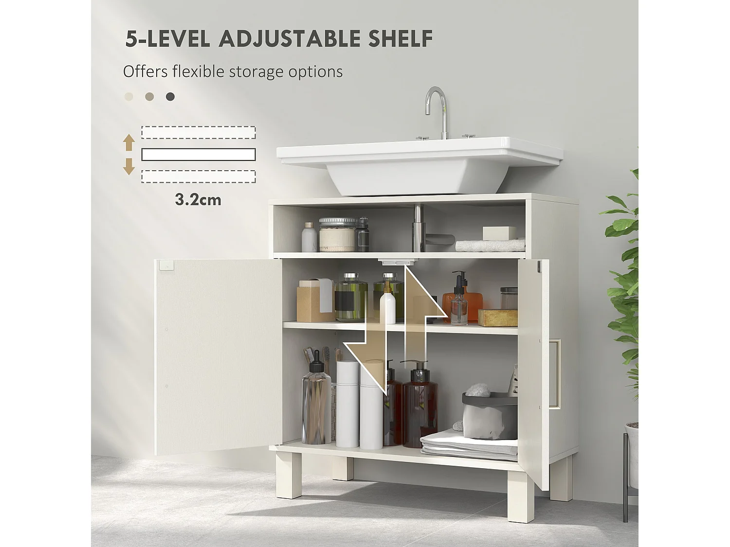 Nenola Cream White Under Sink Cabinet 60x30x63cm