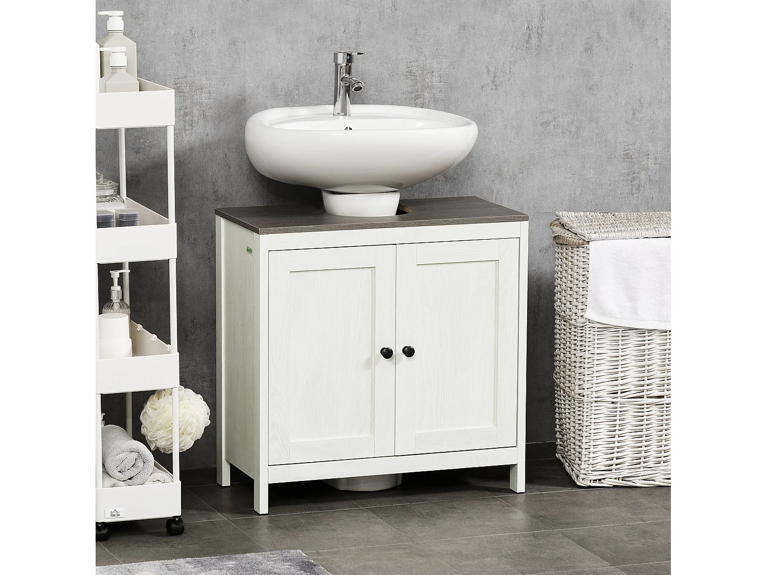 Narile Antique White Under Sink Cabinet with Double Doors and Adjustable Shelf
