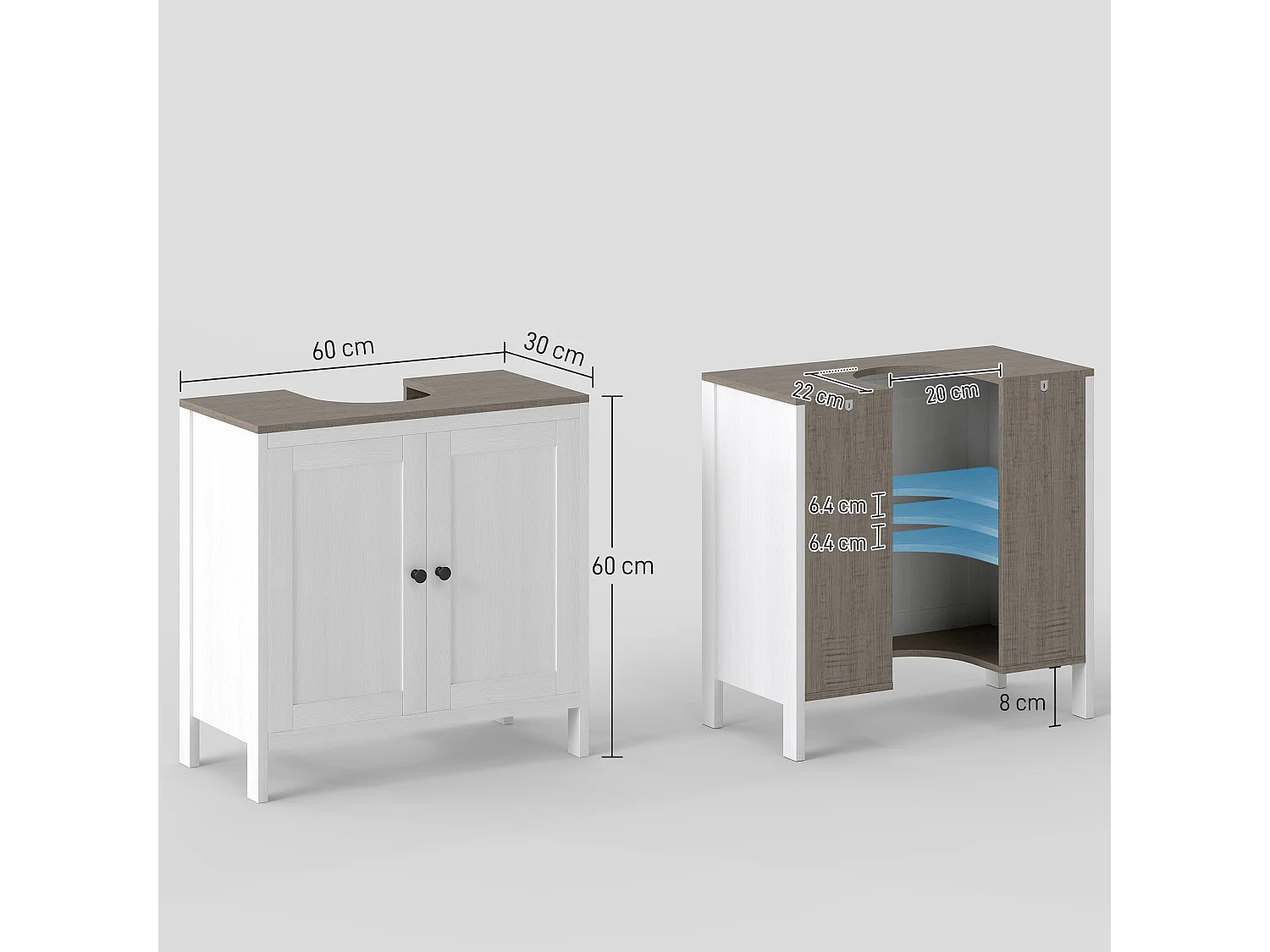 Narile Antique White Under Sink Cabinet with Double Doors and Adjustable Shelf
