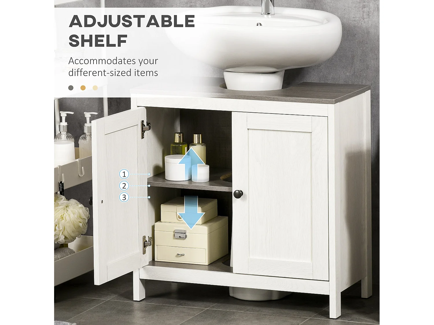 Narile Antique White Under Sink Cabinet with Double Doors and Adjustable Shelf