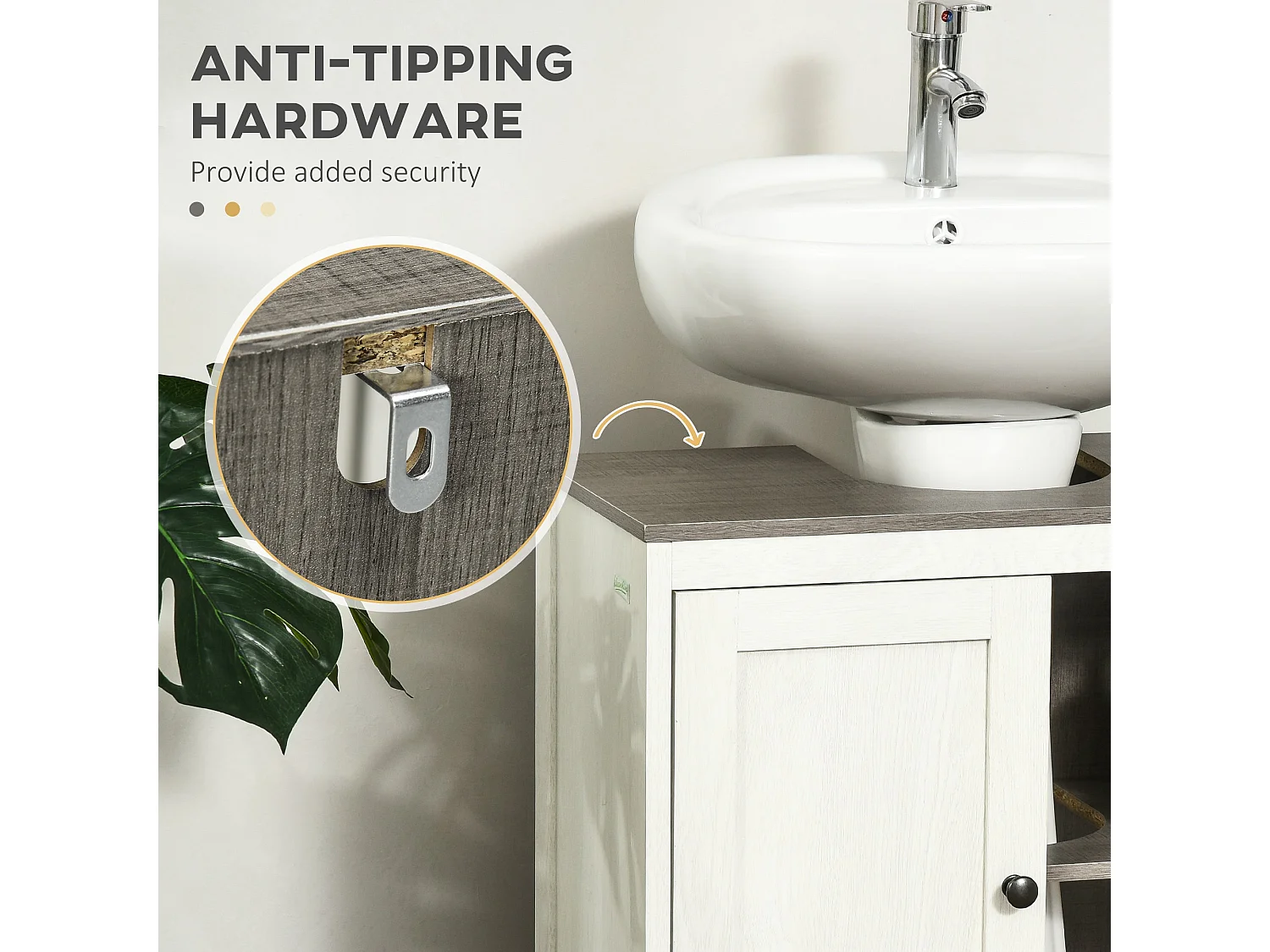 Narile Antique White Under Sink Cabinet with Double Doors and Adjustable Shelf