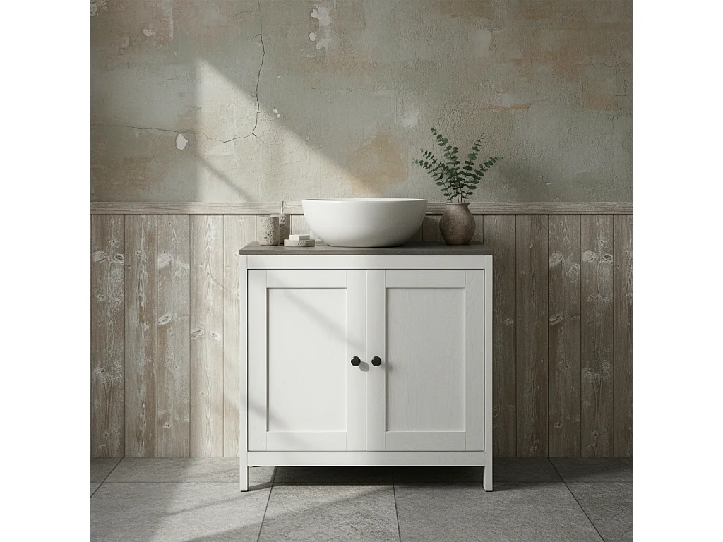Narile Antique White Under Sink Cabinet with Double Doors and Adjustable Shelf