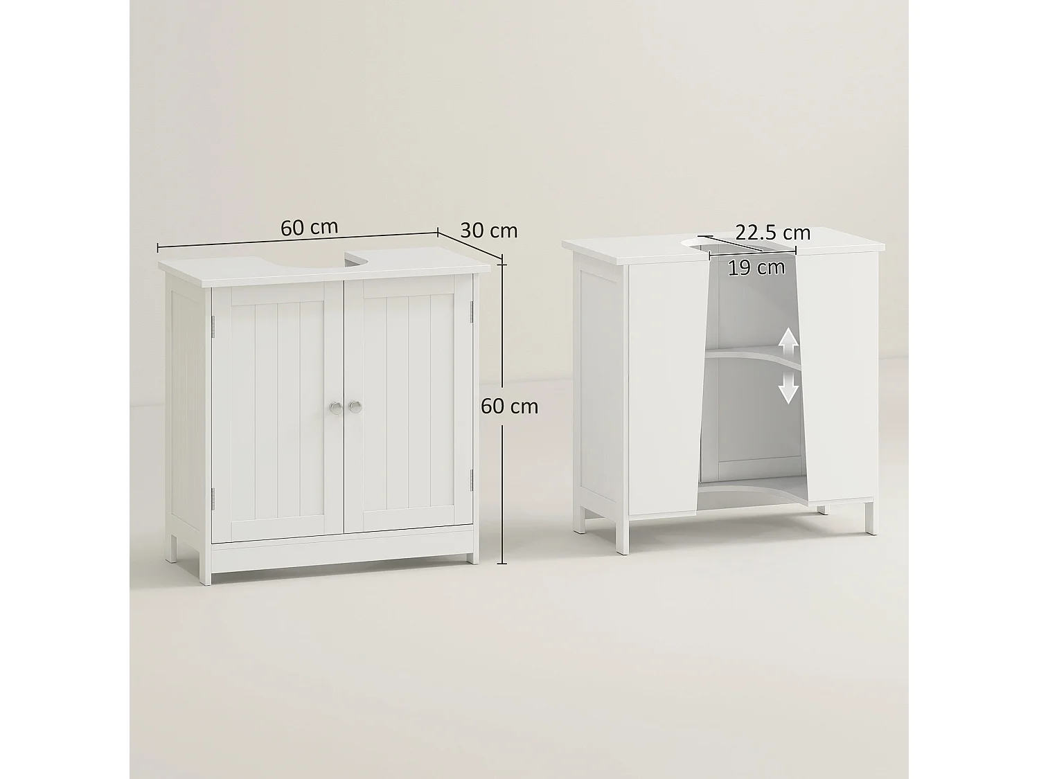 Neha Under Sink Bathroom Vanity Storage Unit 60x30x60cm White