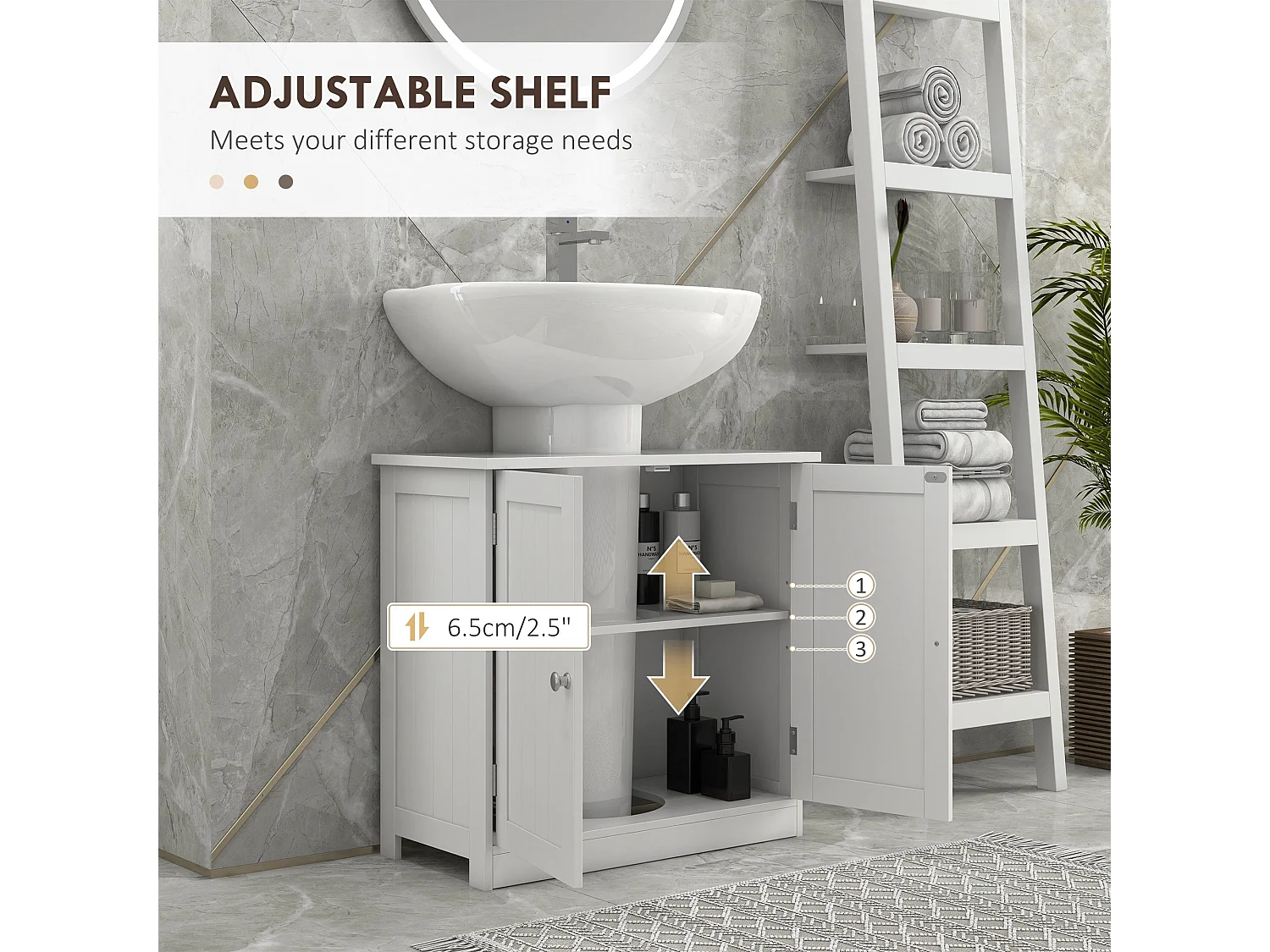 Neha Under Sink Bathroom Vanity Storage Unit 60x30x60cm White
