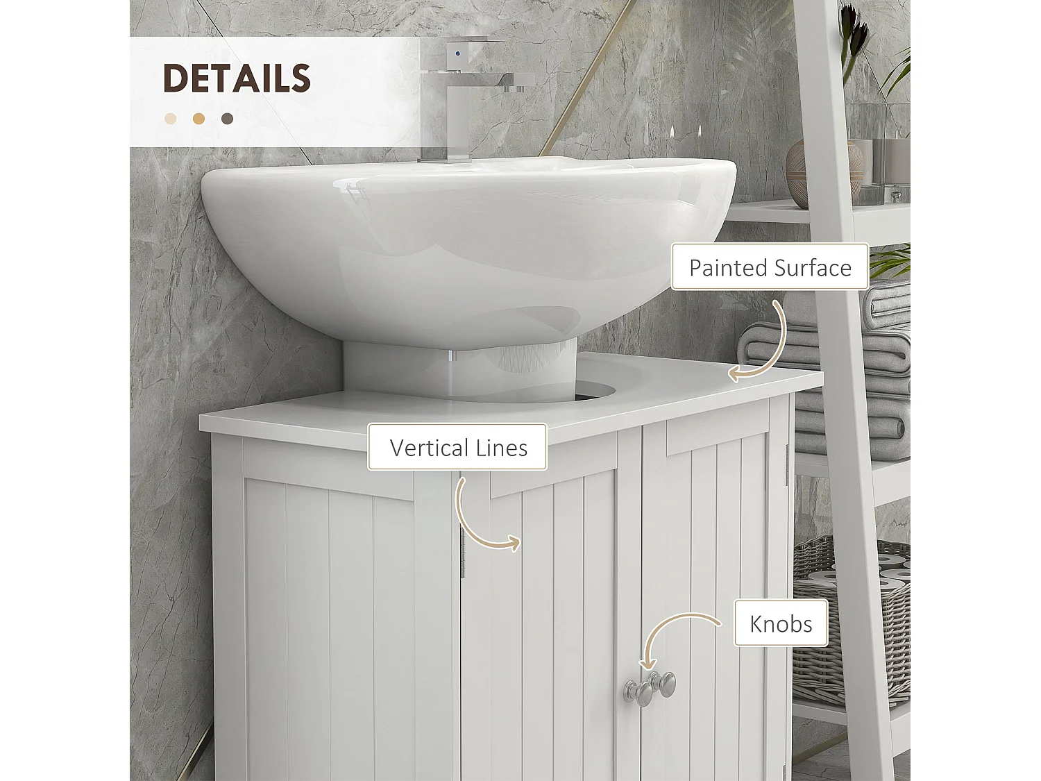 Neha Under Sink Bathroom Vanity Storage Unit 60x30x60cm White