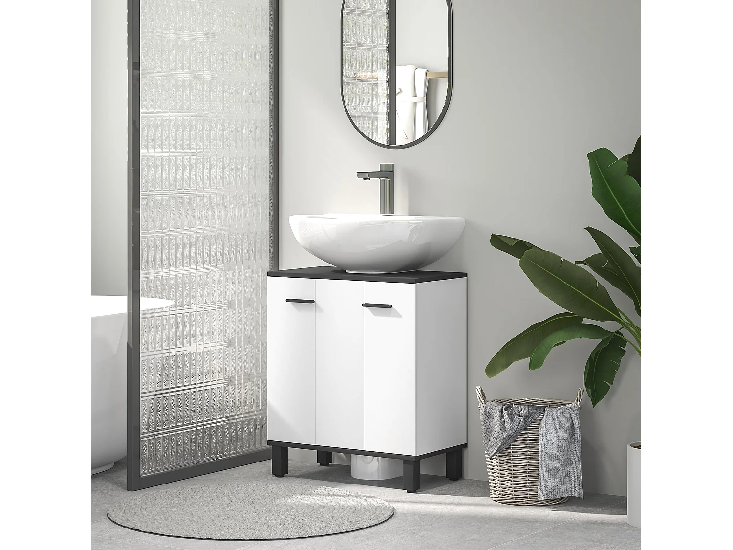 Karesala High Gloss White Under Sink Bathroom Storage Cabinet 60x34x70cm