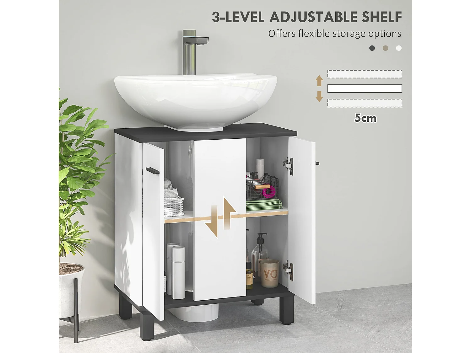 Karesala High Gloss White Under Sink Bathroom Storage Cabinet 60x34x70cm