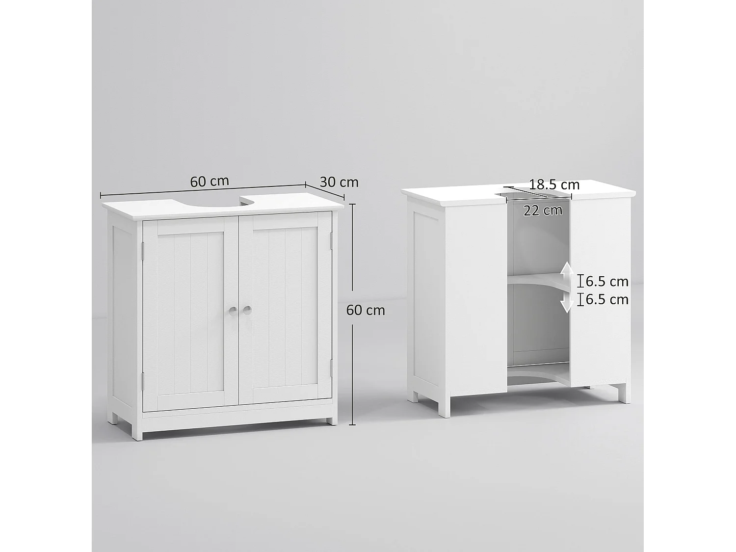 60cm White Under Sink Cabinet Double Doors Adjustable Shelf U Cut for Basin