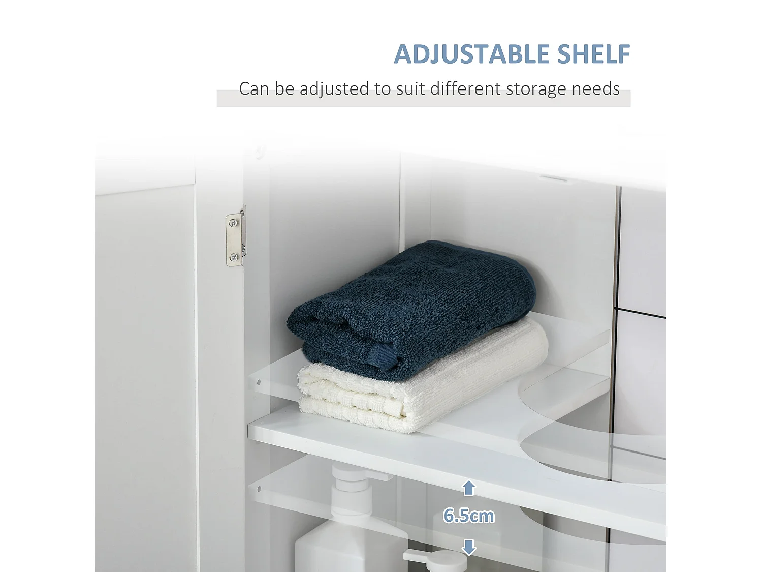 60cm White Under Sink Cabinet Double Doors Adjustable Shelf U Cut for Basin