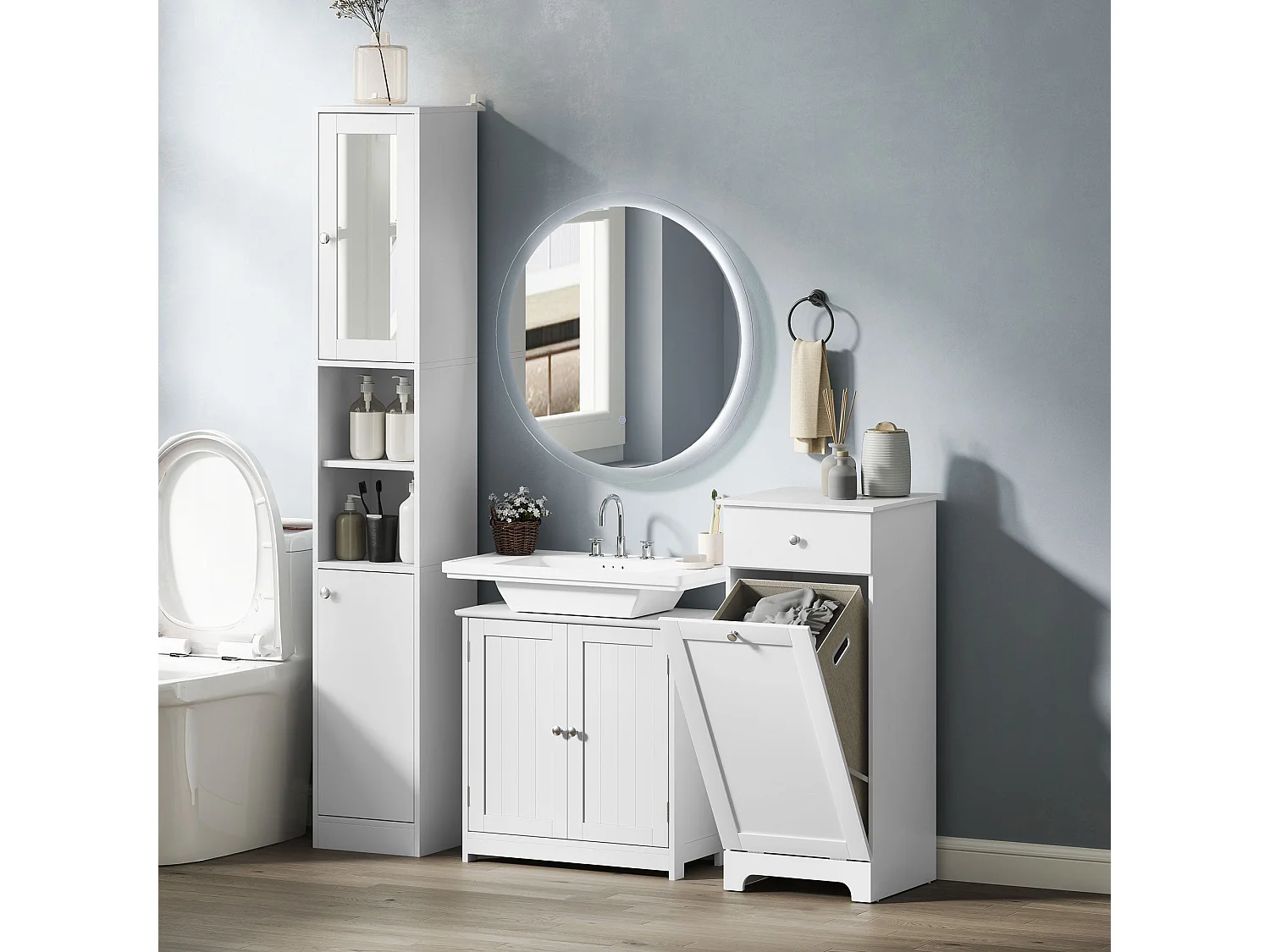 60cm White Under Sink Cabinet Double Doors Adjustable Shelf U Cut for Basin