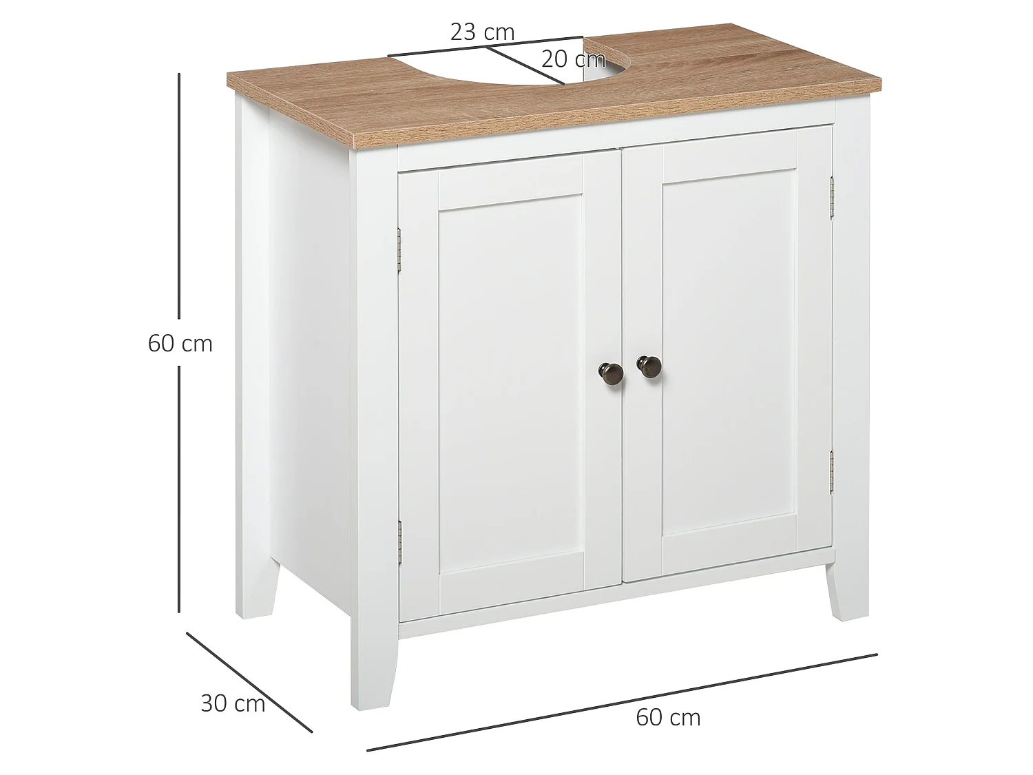 Luzi Freestanding Under Sink Cupboard with Adjustable Shelf White and Wood effect