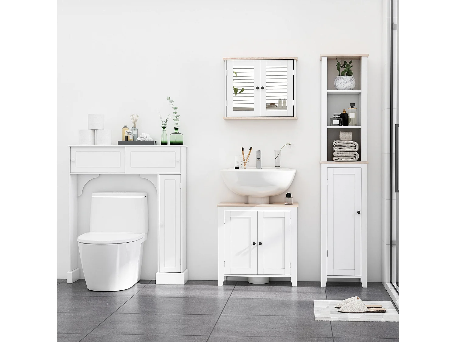 Luzi Freestanding Under Sink Cupboard with Adjustable Shelf White and Wood effect