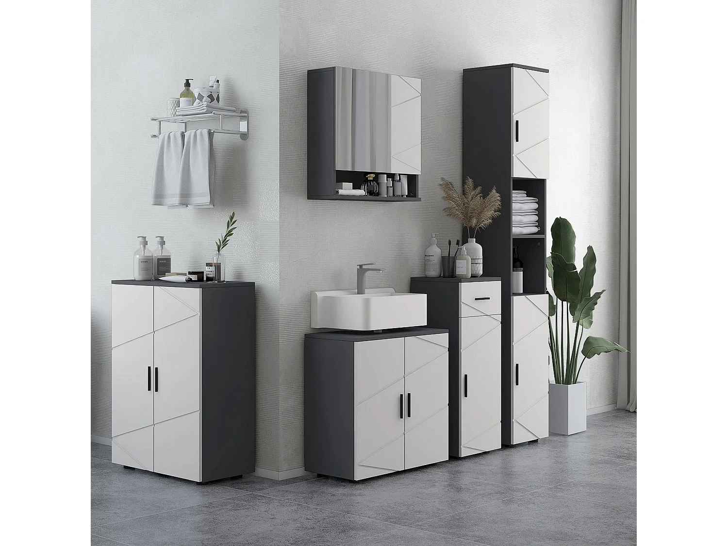 Kipae Light Grey Under Sink Vanity Cabinet 60x30x60cm Double Doors Adjustable Shelf U Cut Out