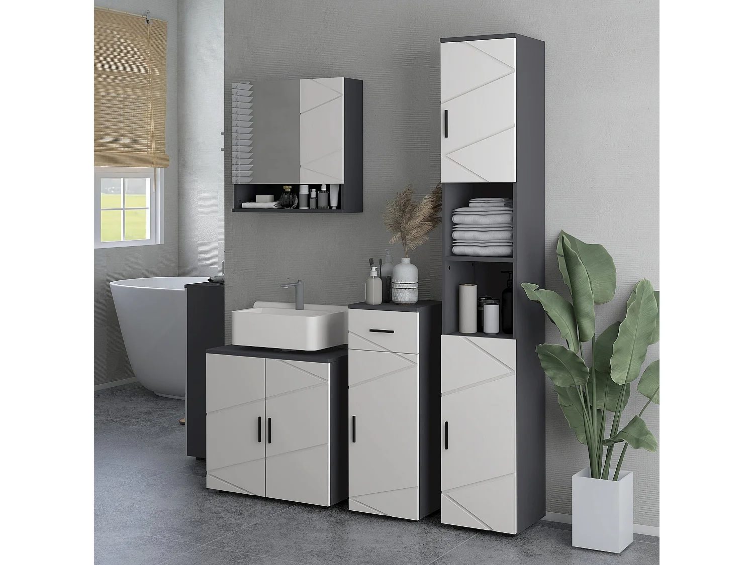 Kipae Light Grey Under Sink Vanity Cabinet 60x30x60cm Double Doors Adjustable Shelf U Cut Out