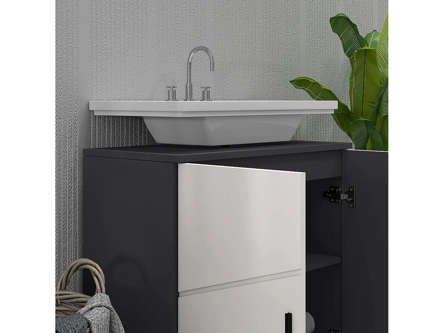 Kipae Light Grey Under Sink Vanity Cabinet 60x30x60cm Double Doors Adjustable Shelf U Cut Out