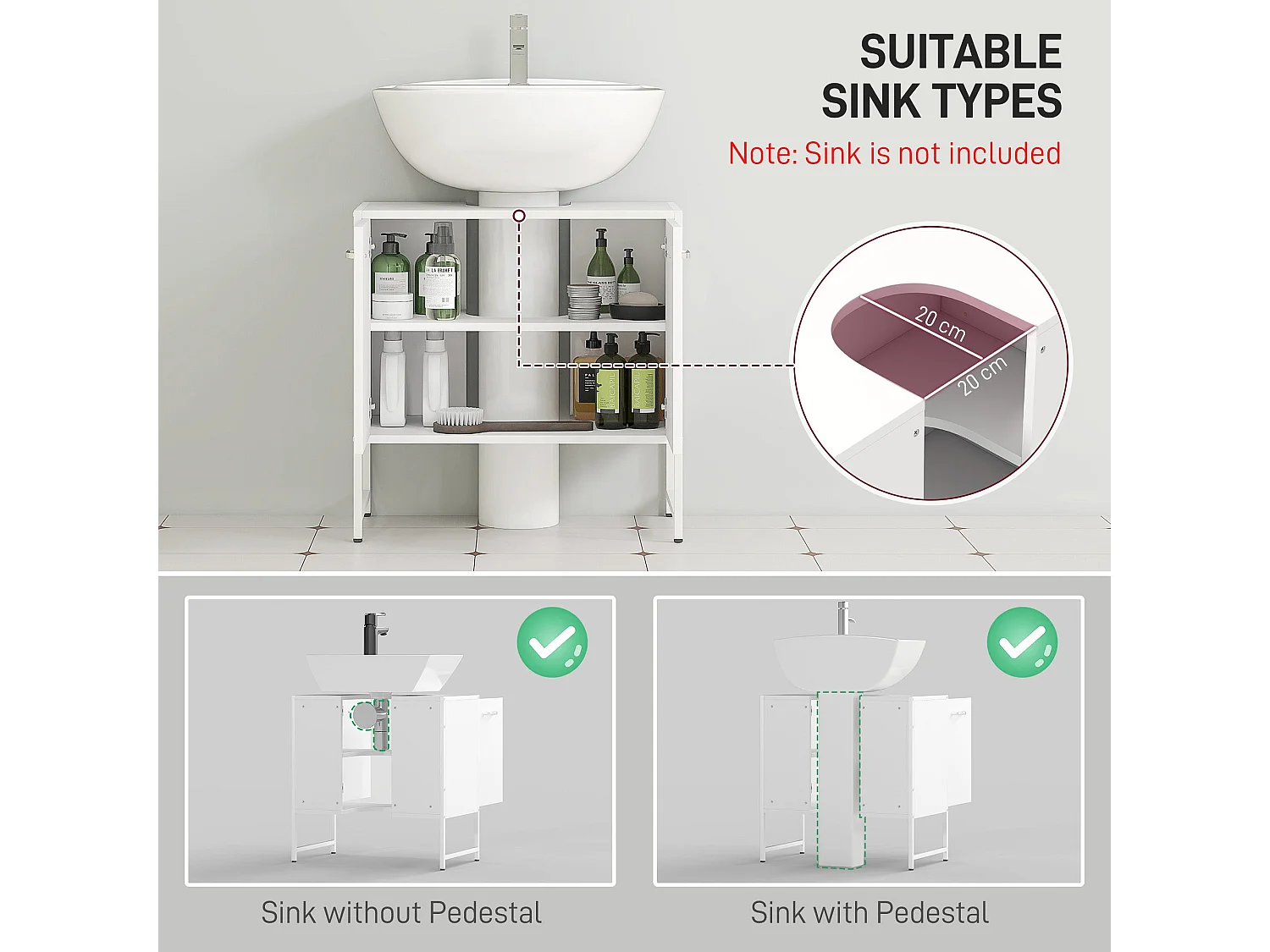 Lilo Fifi Under Sink Vanity Cabinet for Pedestal Basin White Soft Close Doors