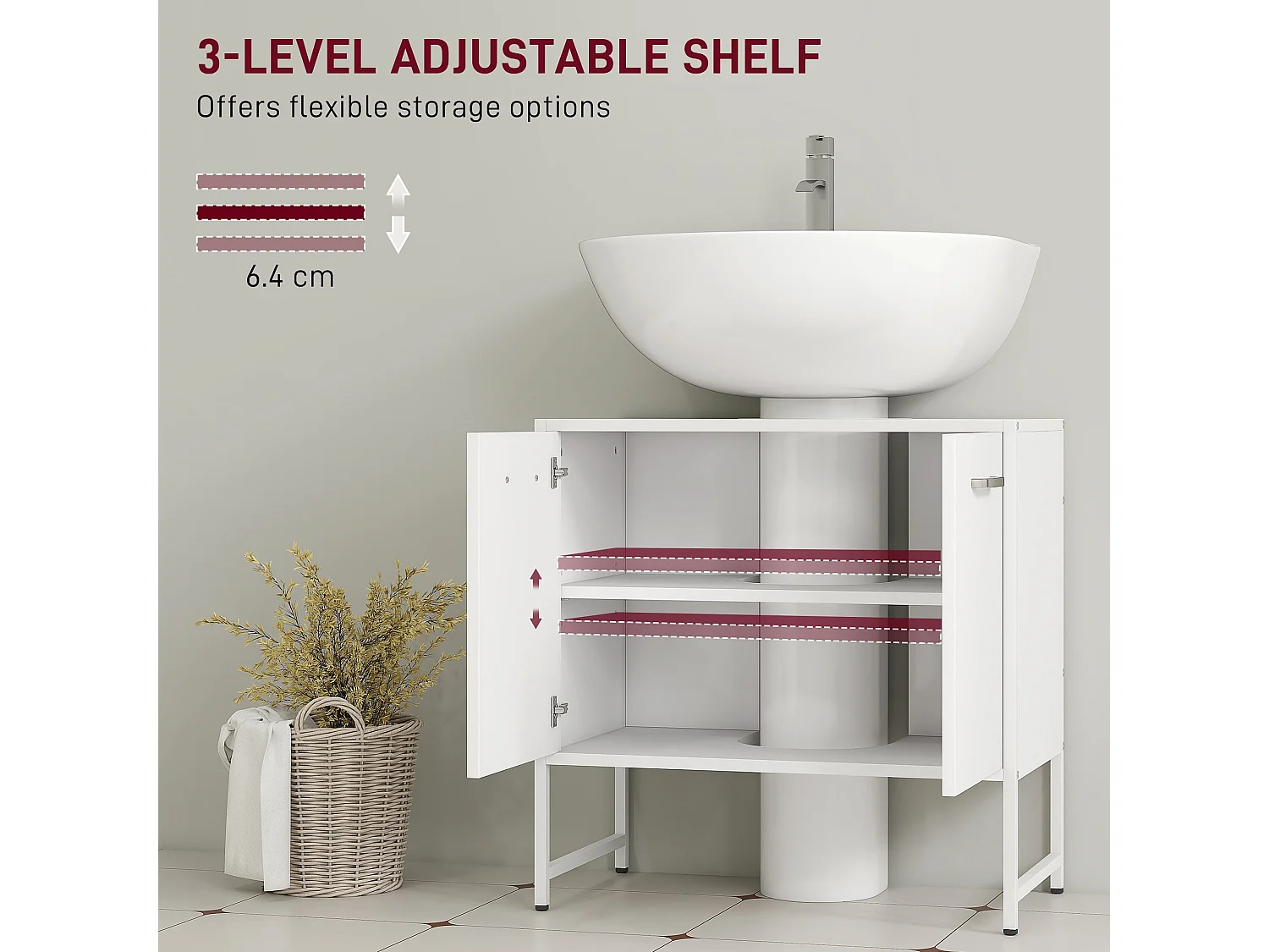 Lilo Fifi Under Sink Vanity Cabinet for Pedestal Basin White Soft Close Doors