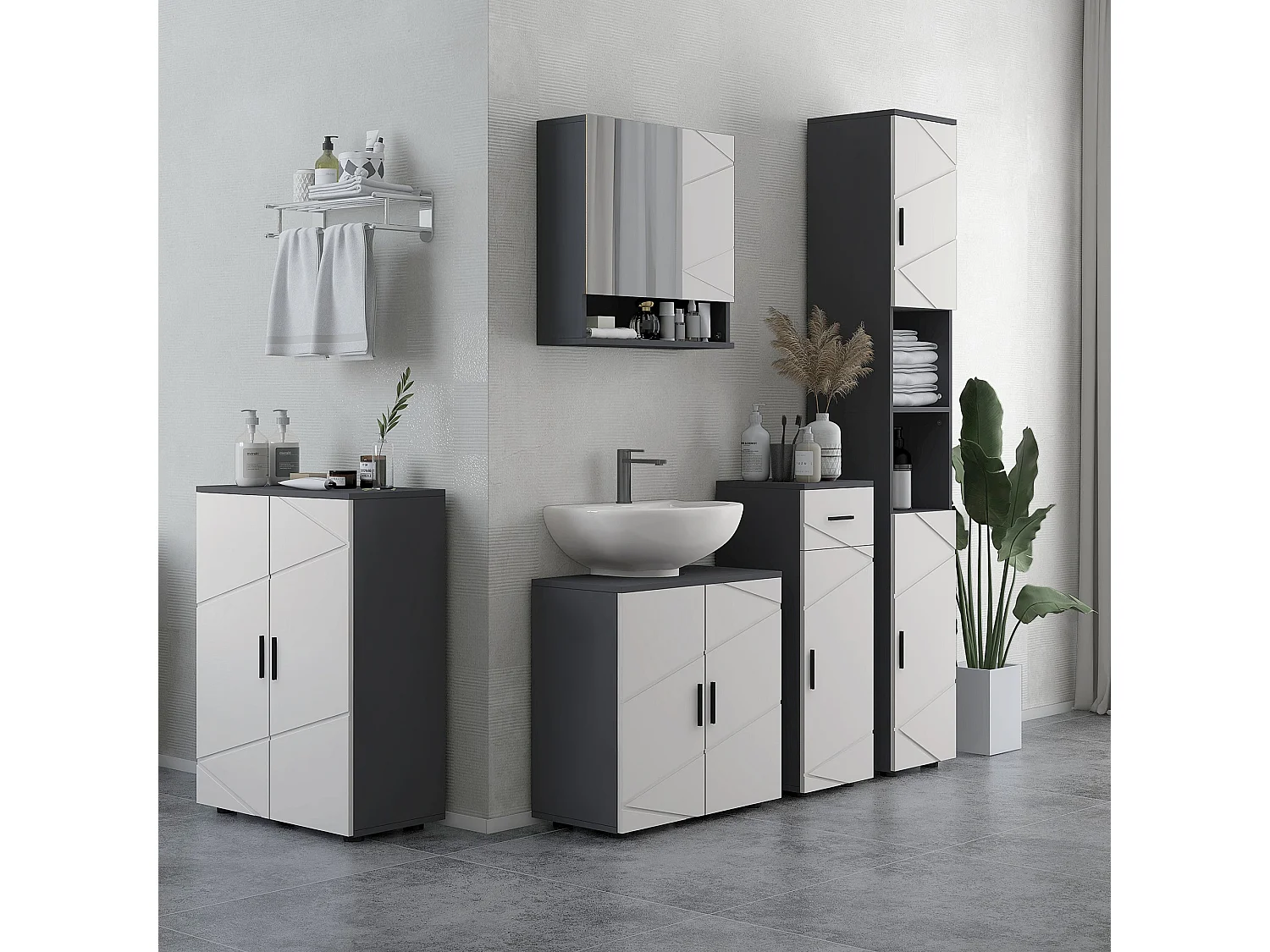 Light and Dark Grey Pedestal Sink Storage Cabinet 60x30x60cm