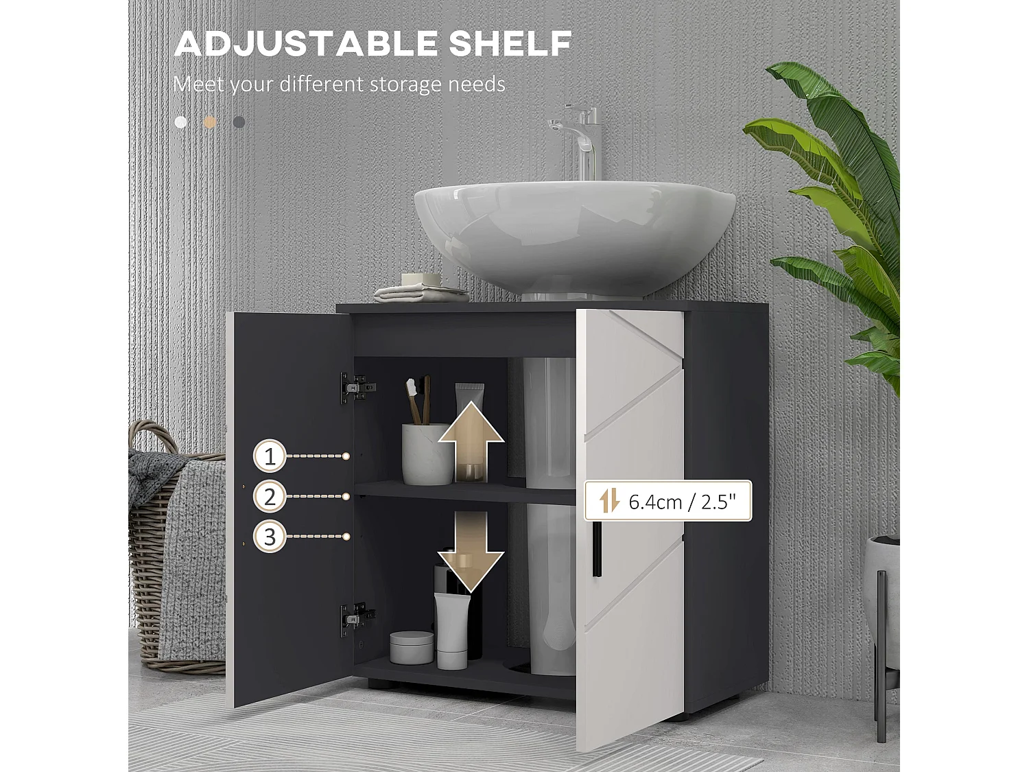 Light and Dark Grey Pedestal Sink Storage Cabinet 60x30x60cm
