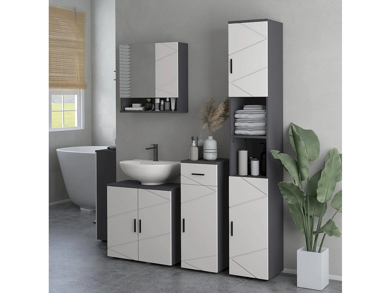 Light and Dark Grey Pedestal Sink Storage Cabinet 60x30x60cm