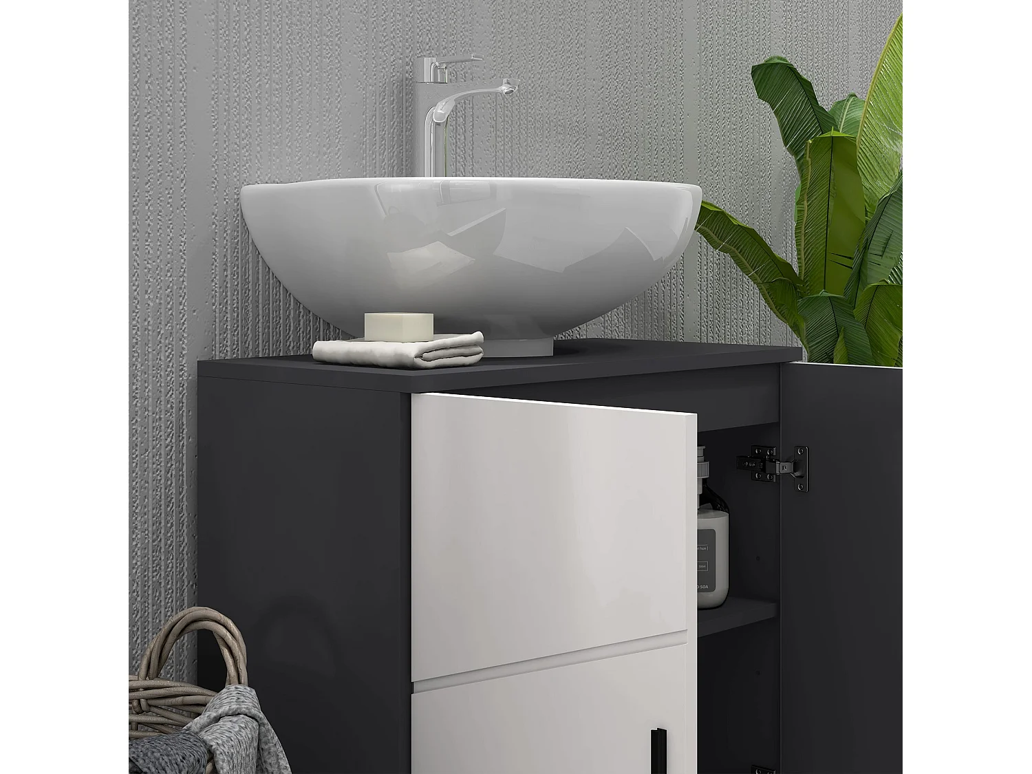 Light and Dark Grey Pedestal Sink Storage Cabinet 60x30x60cm