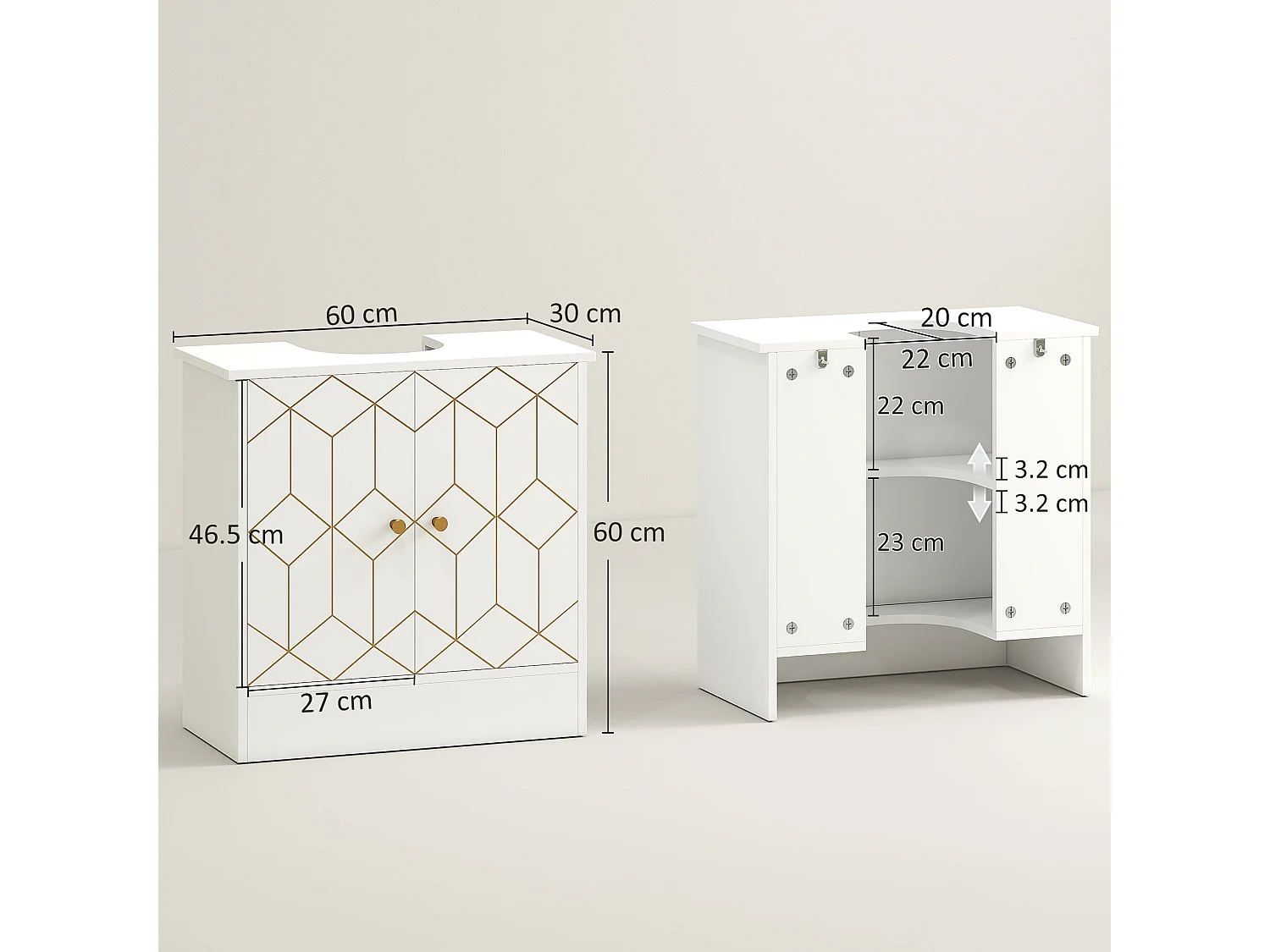 Verado Under Sink Cabinet White Adjustable Shelves with Open Compartments