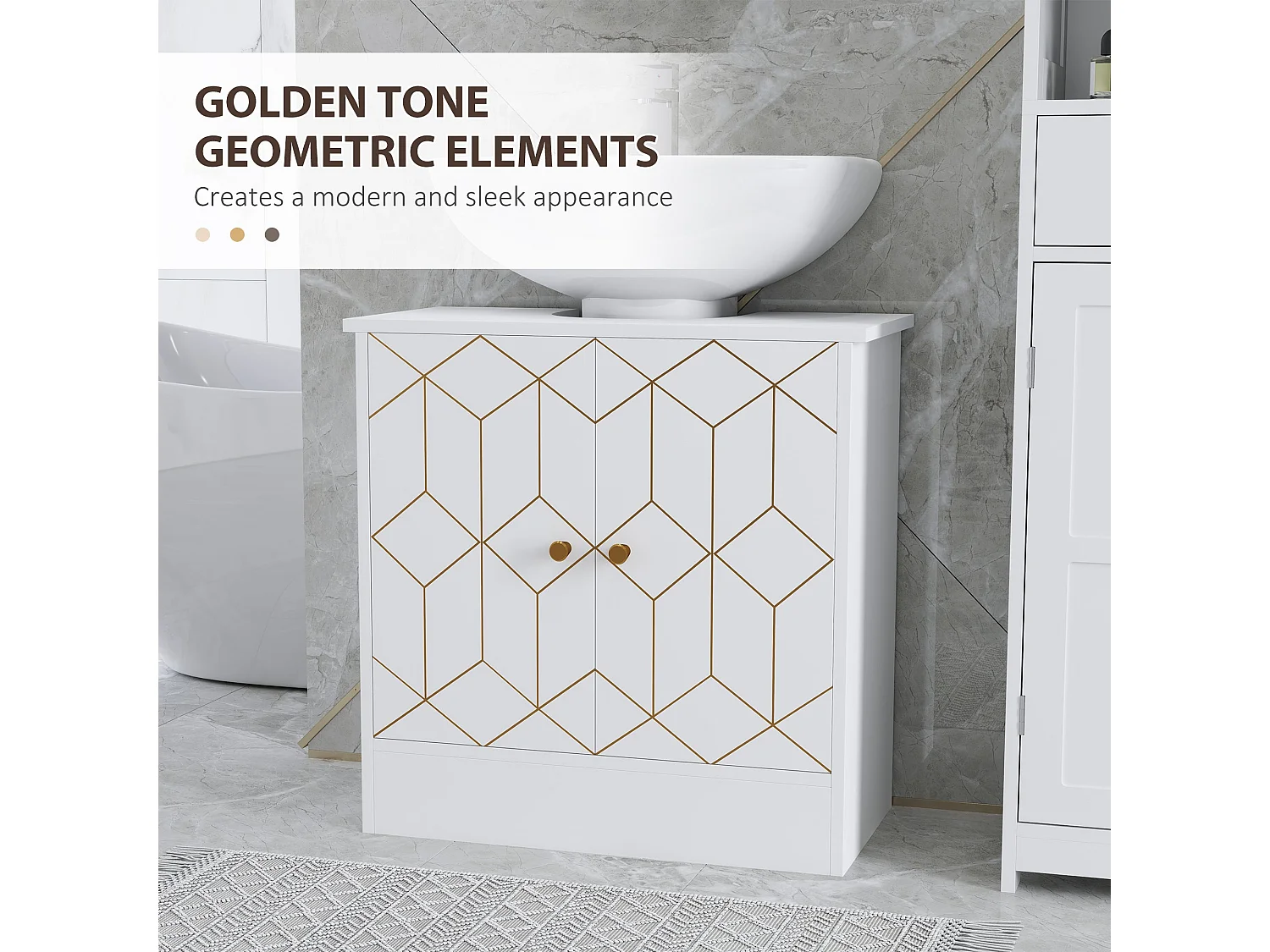 Verado Under Sink Cabinet White Adjustable Shelves with Open Compartments