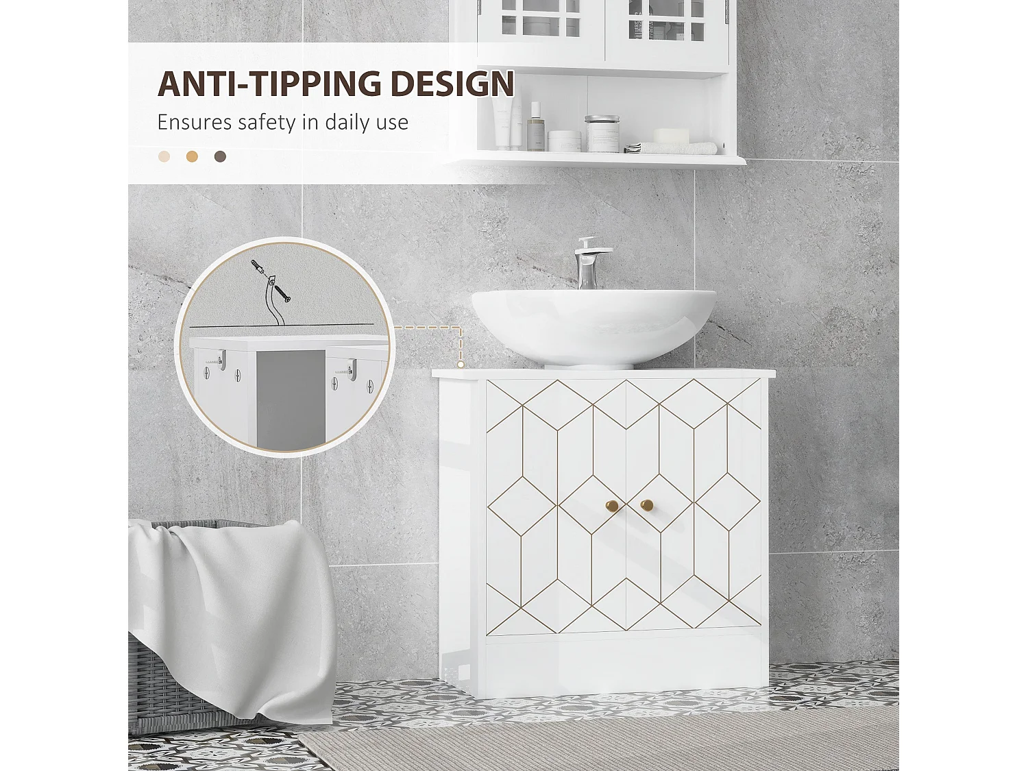 Verado Under Sink Cabinet White Adjustable Shelves with Open Compartments