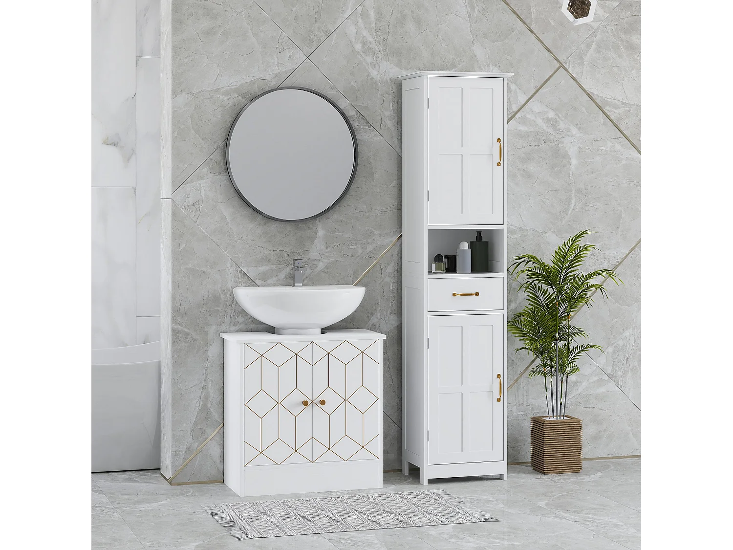 Verado Under Sink Cabinet White Adjustable Shelves with Open Compartments