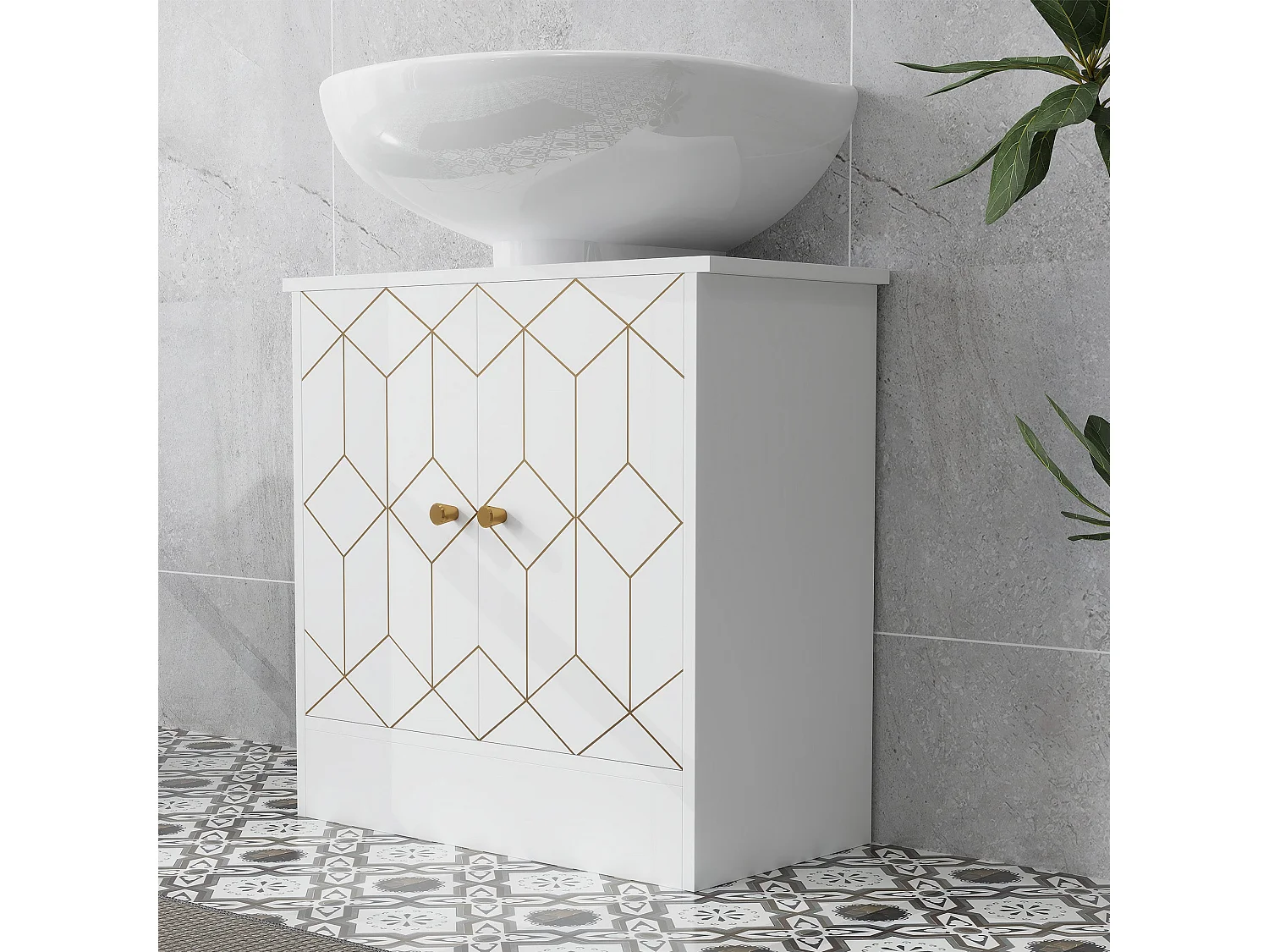 Verado Under Sink Cabinet White Adjustable Shelves with Open Compartments