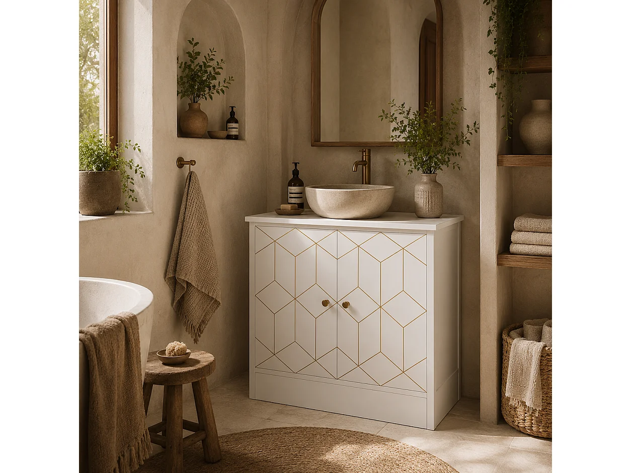 Verado Under Sink Cabinet White Adjustable Shelves with Open Compartments