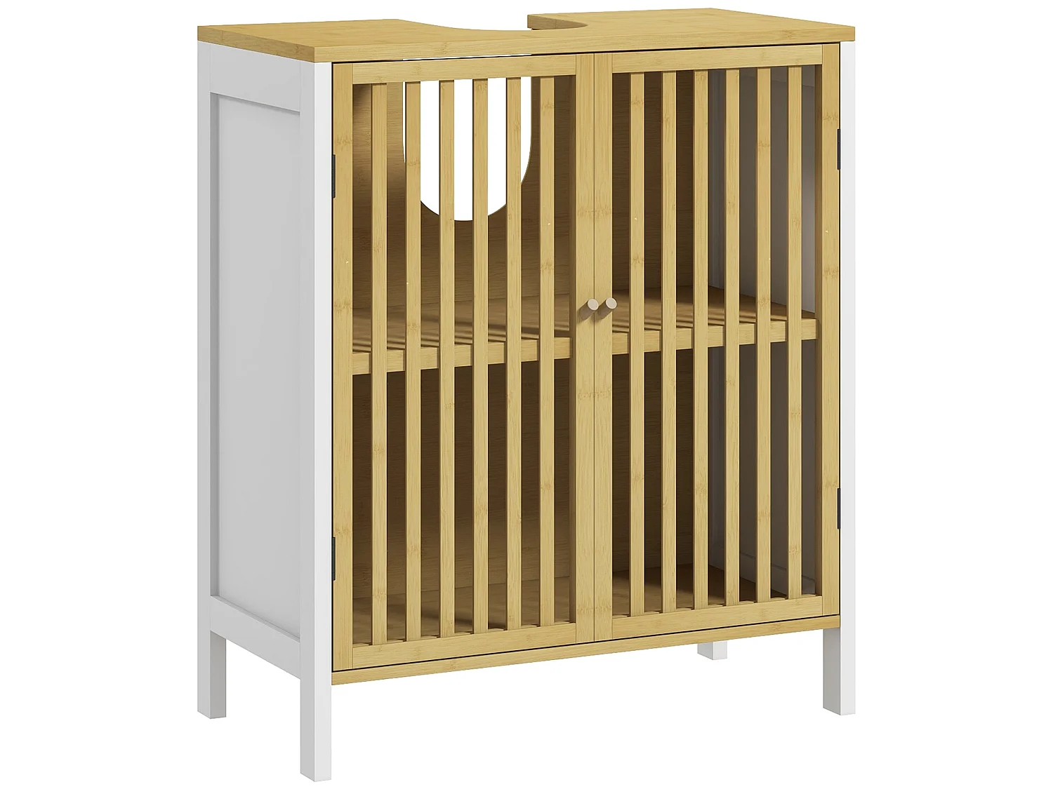 Neyora Bamboo Under Sink Bathroom Cabinet with U Shape Cut Out Double Doors Adjustable Shelves