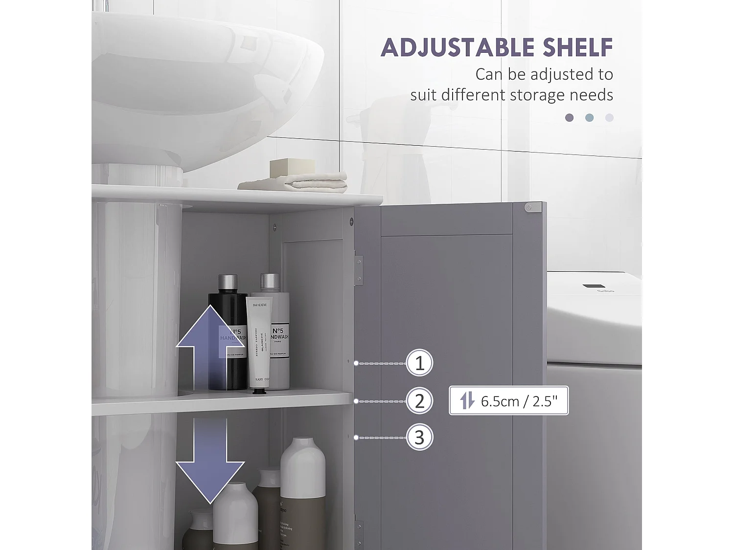 Rova Compact Under Sink Bathroom Storage Cabinet with Adjustable Shelf and Drain Cut Out White and Grey