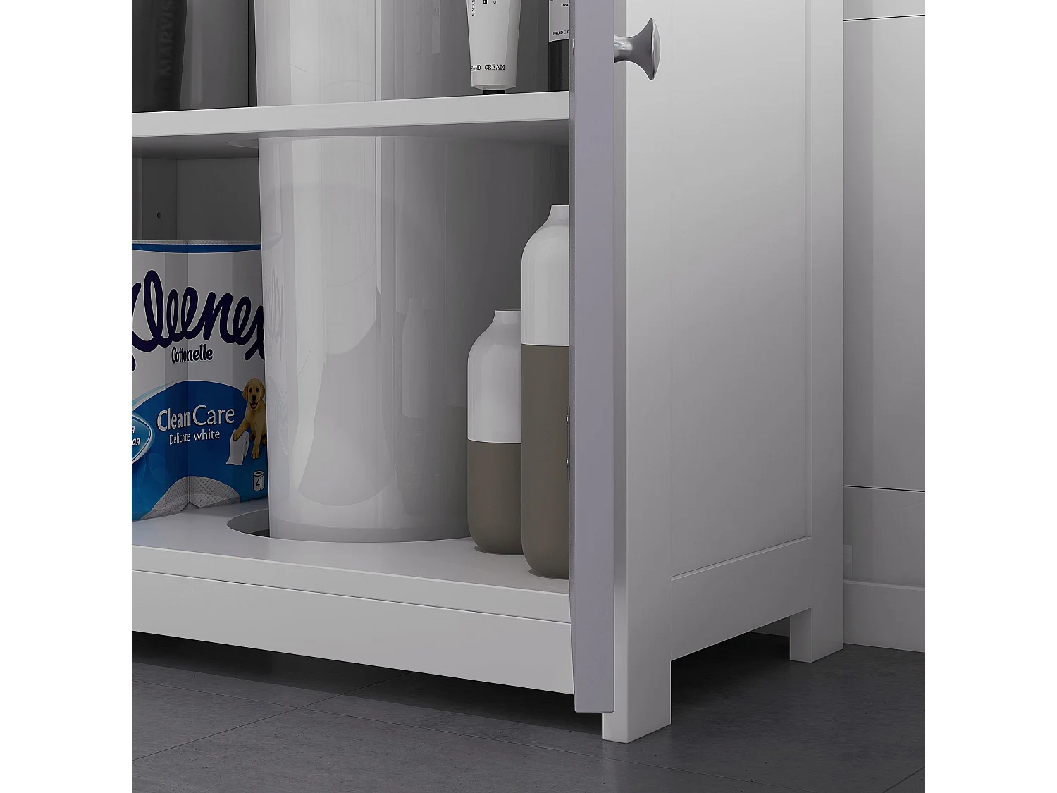Rova Compact Under Sink Bathroom Storage Cabinet with Adjustable Shelf and Drain Cut Out White and Grey