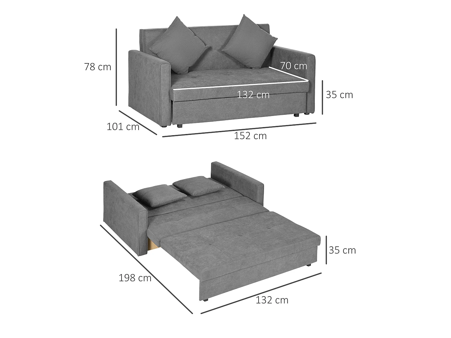 Lane Mili Snow Flannel Grey 2 Seater Sofa Bed with Hidden Storage