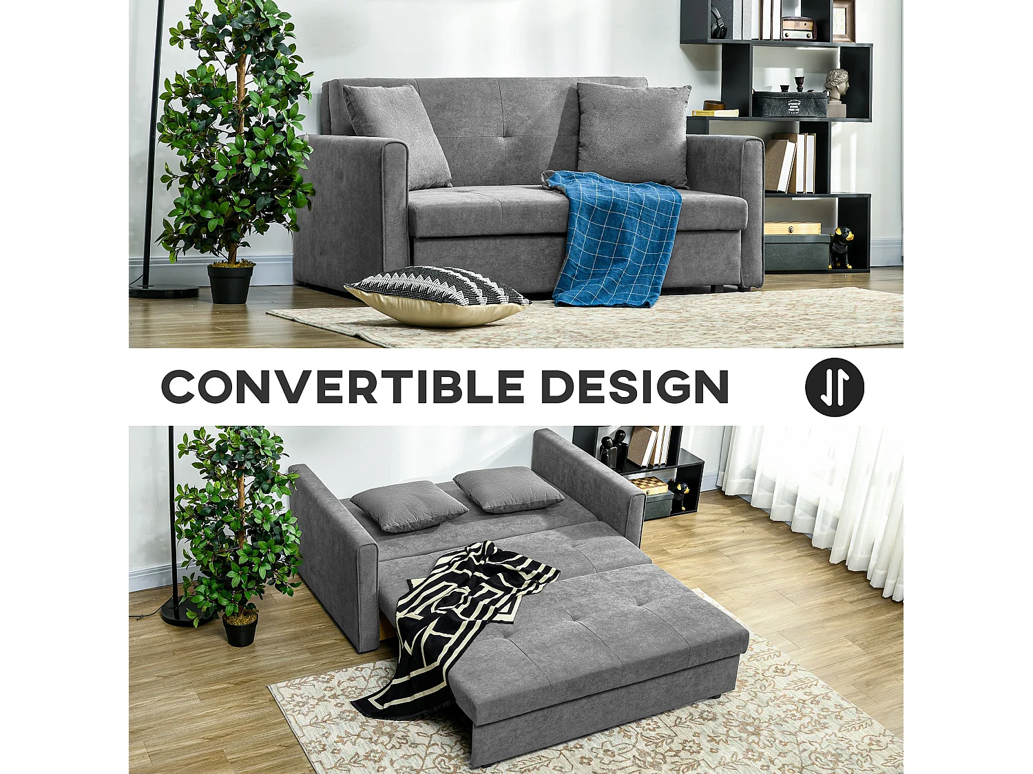 Lane Mili Snow Flannel Grey 2 Seater Sofa Bed with Hidden Storage