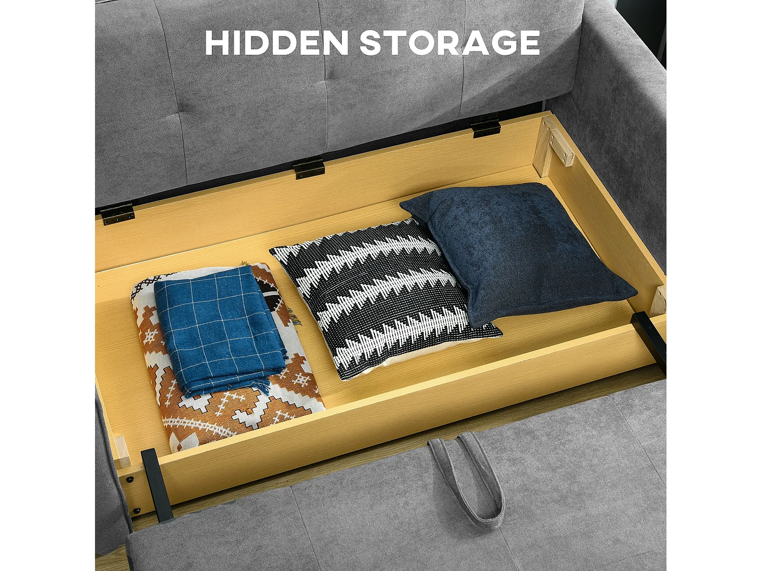 Lane Mili Snow Flannel Grey 2 Seater Sofa Bed with Hidden Storage
