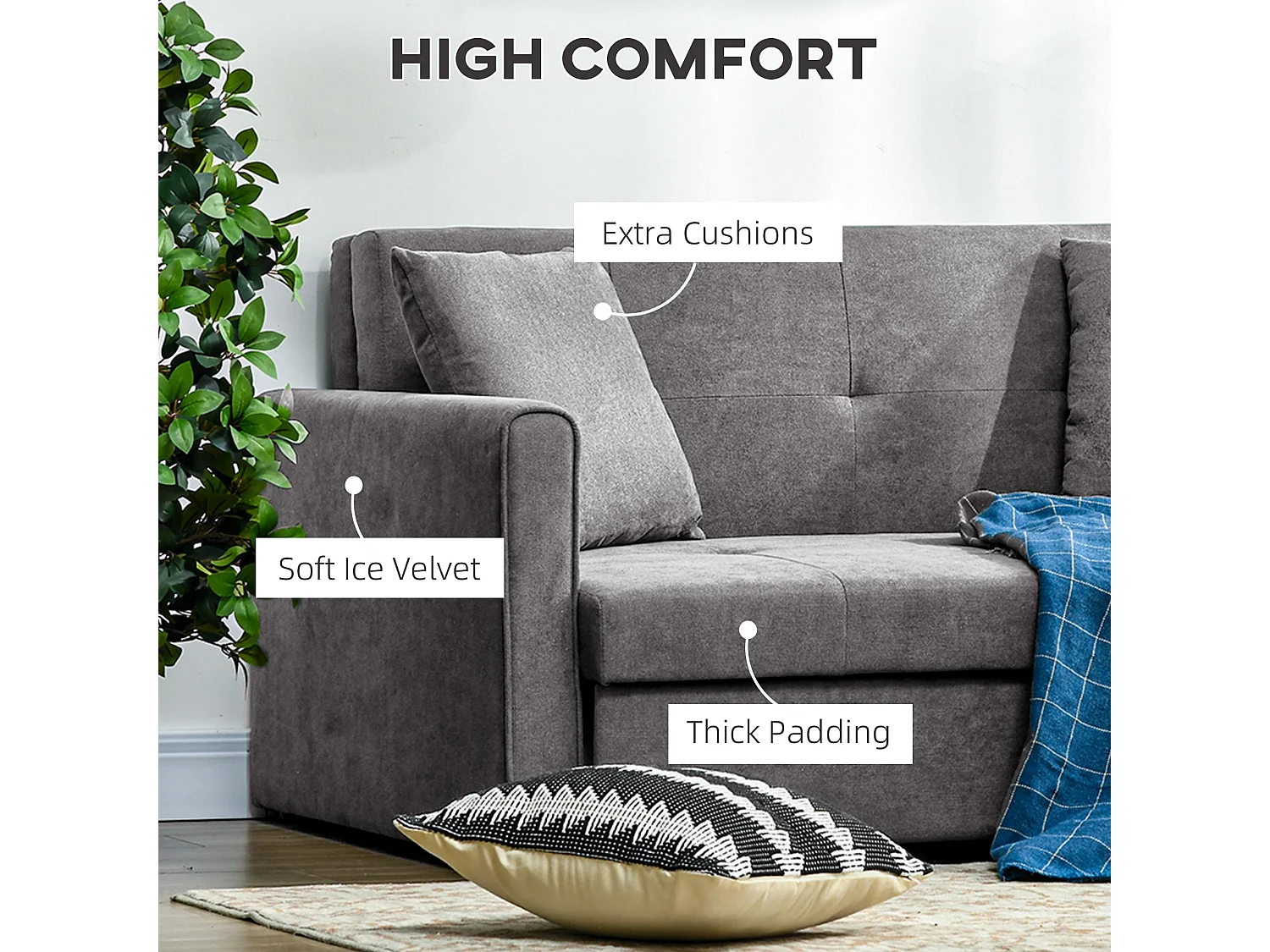Lane Mili Snow Flannel Grey 2 Seater Sofa Bed with Hidden Storage