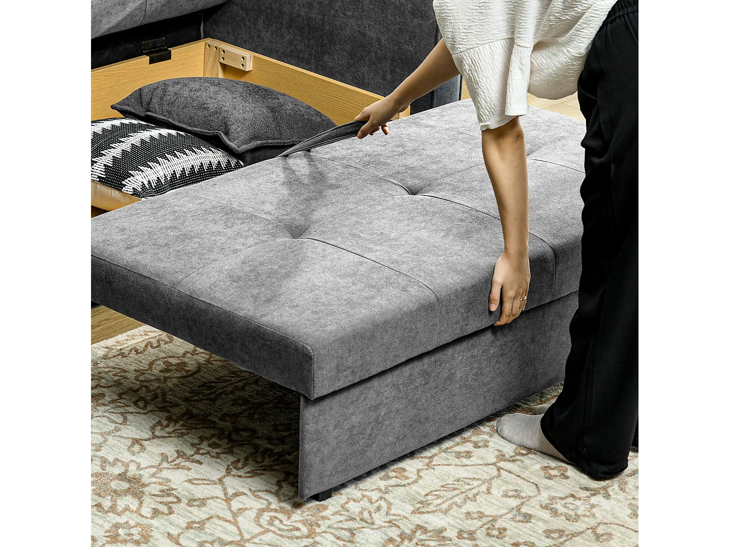 Lane Mili Snow Flannel Grey 2 Seater Sofa Bed with Hidden Storage